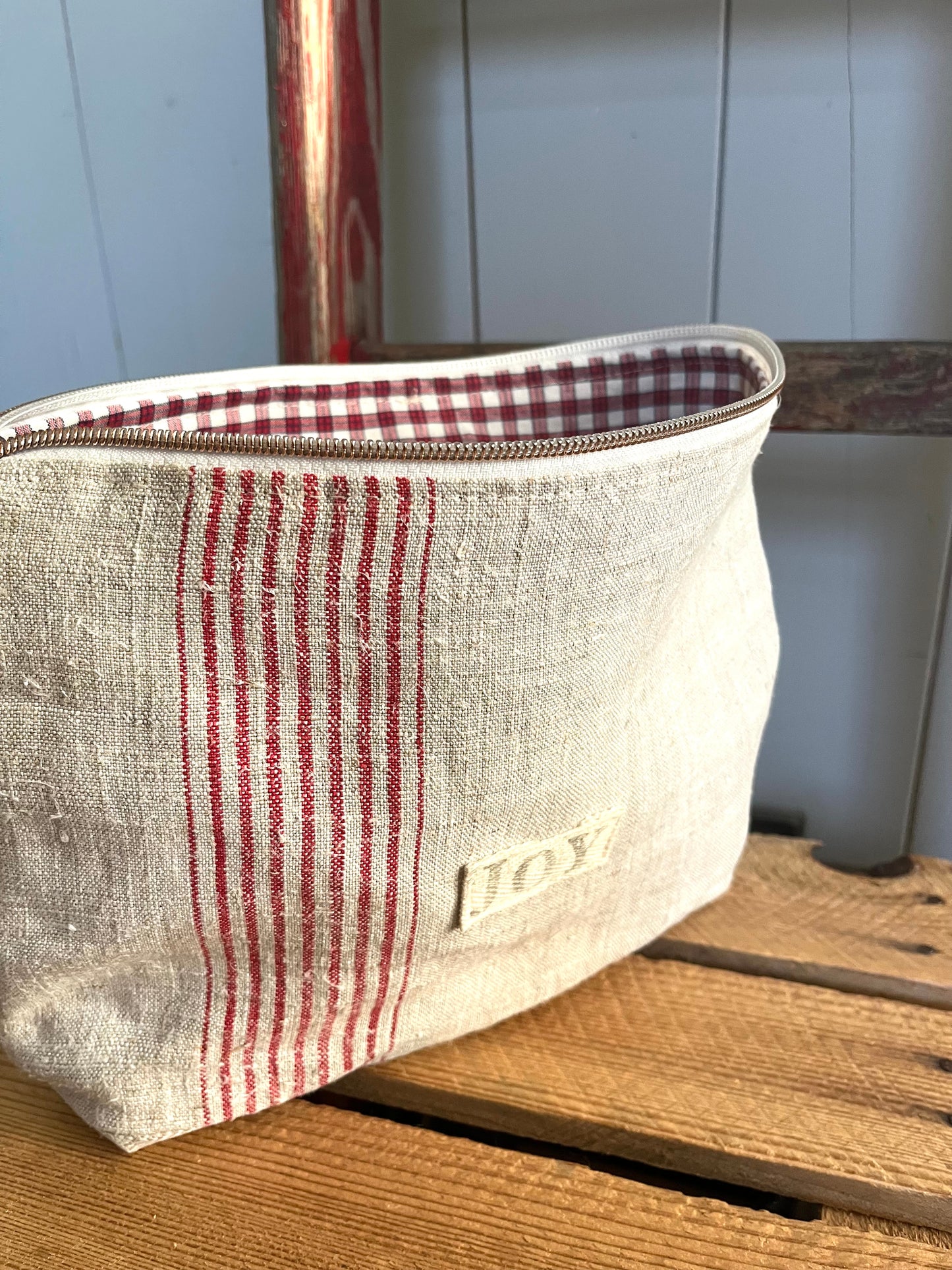Kosmetiktasche aus altem Leinen - kleiner Shopper
