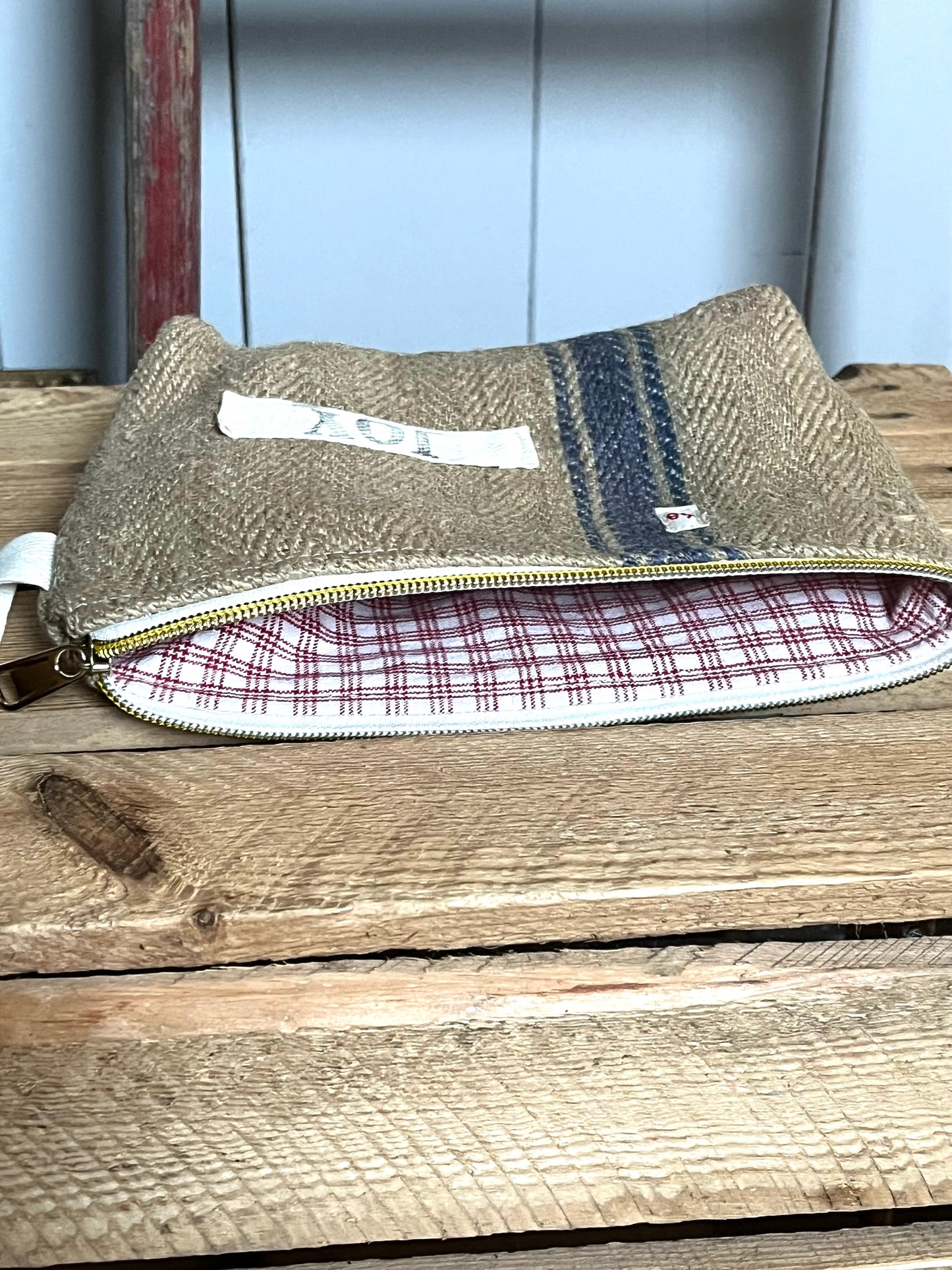 Kosmetiktasche aus altem Leinen - kleiner Shopper