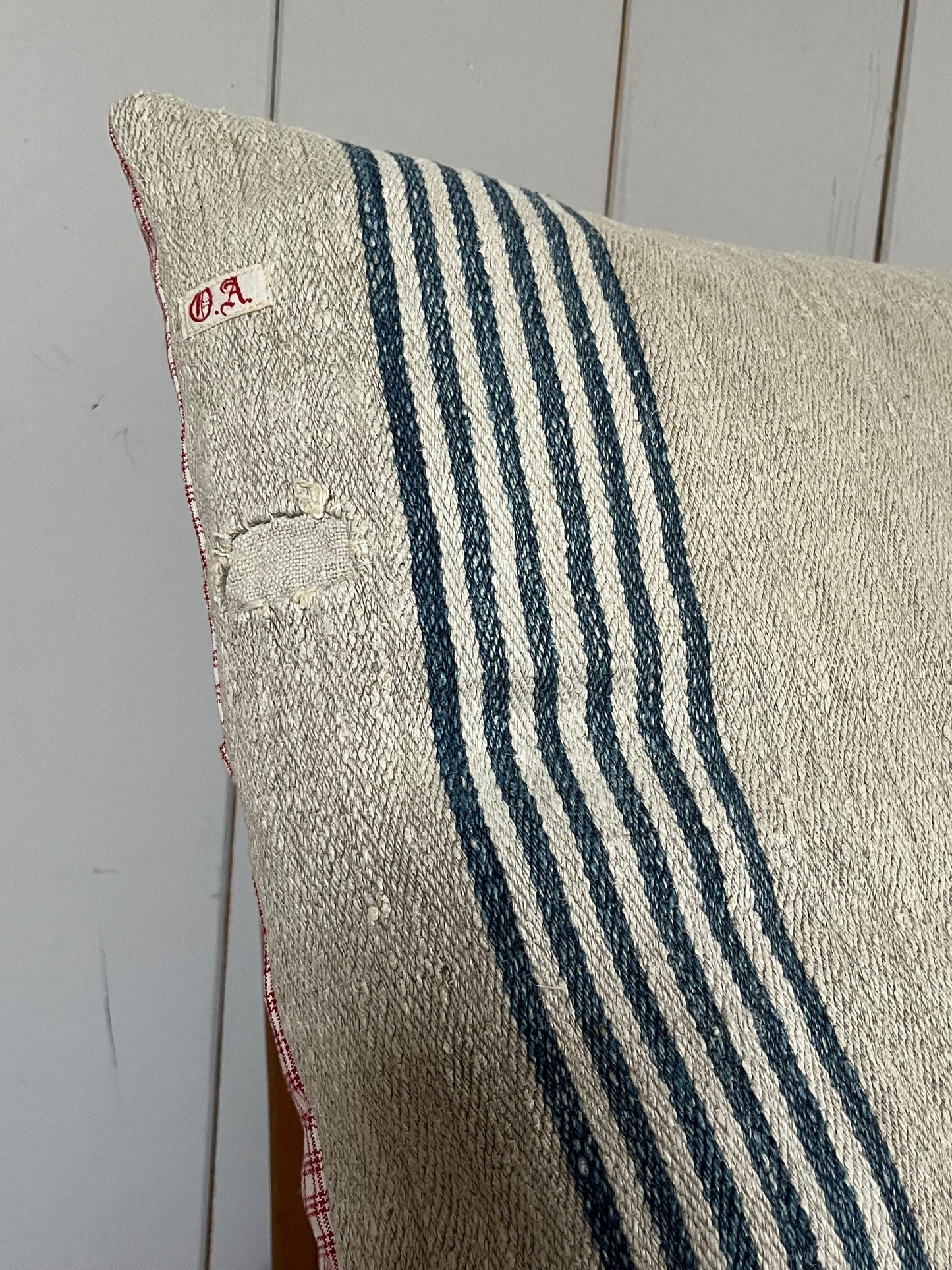 Großes Kissen antikes Leinen mit Streifen 50 x 50
