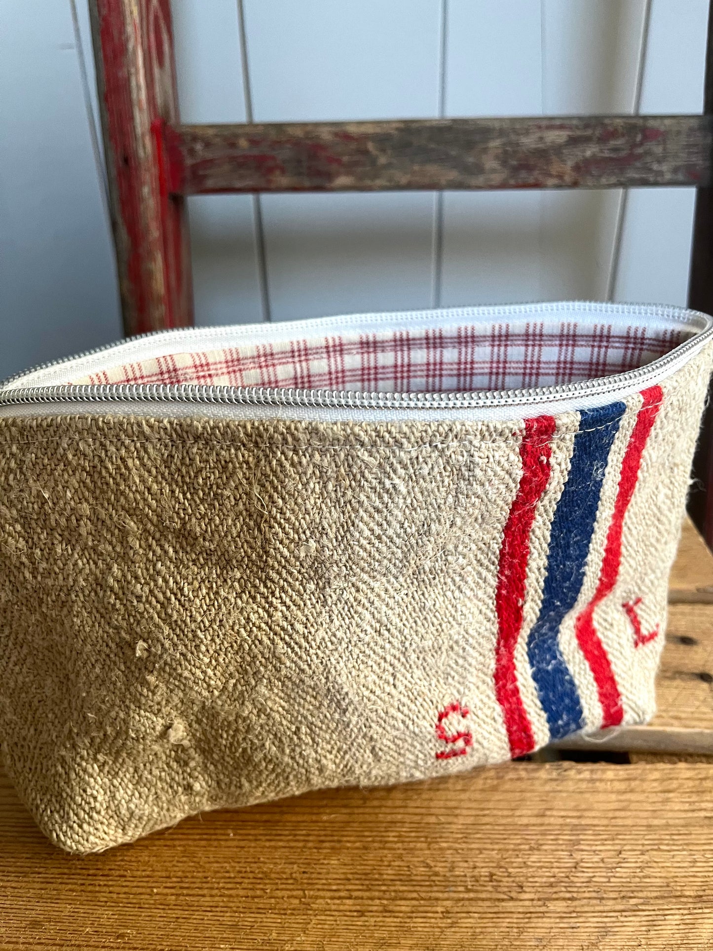 Kosmetiktasche aus altem Leinen - kleiner Shopper