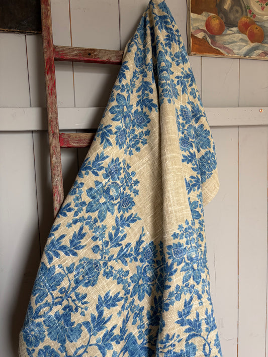 Kräftige alte Leinen Decke mit Blaudruck 115 x 122