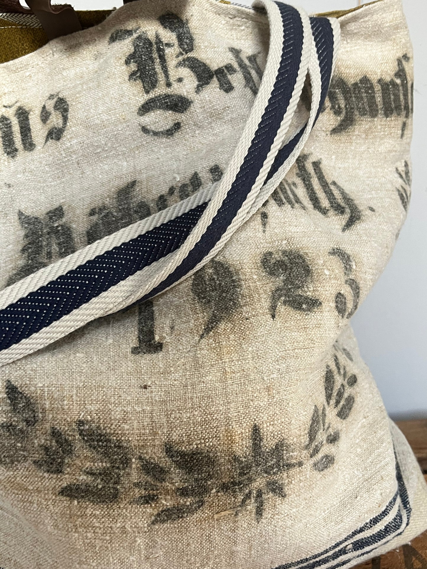 1923: Große Tasche Shopper mit Streifen und beeindruckender original Aufschrift