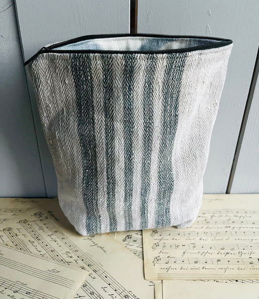 Striped: Kosmetiktasche Tasche aus altem Leinen mit Innenfutter kleiner Shopper