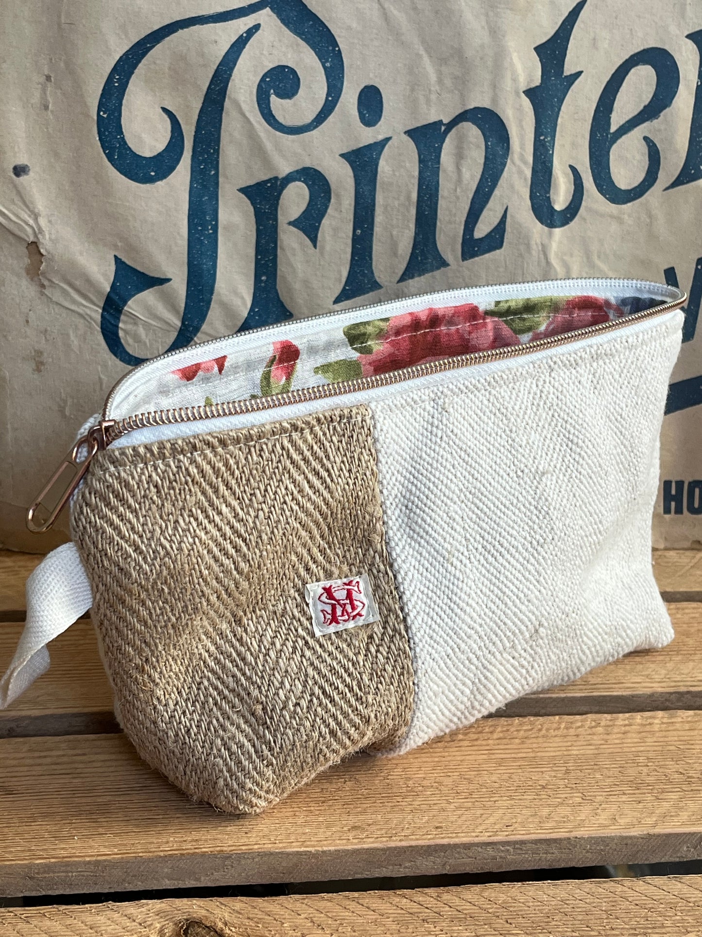 : Kosmetiktasche aus altem Leinen - kleiner Shopper