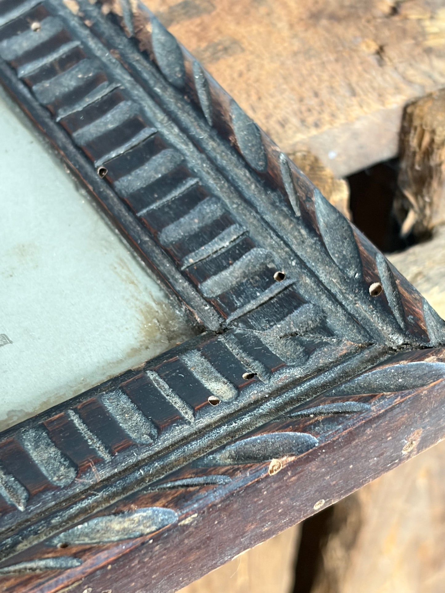 Original alte Fotografie gerahmt mit Holz und altem Glas Belgien