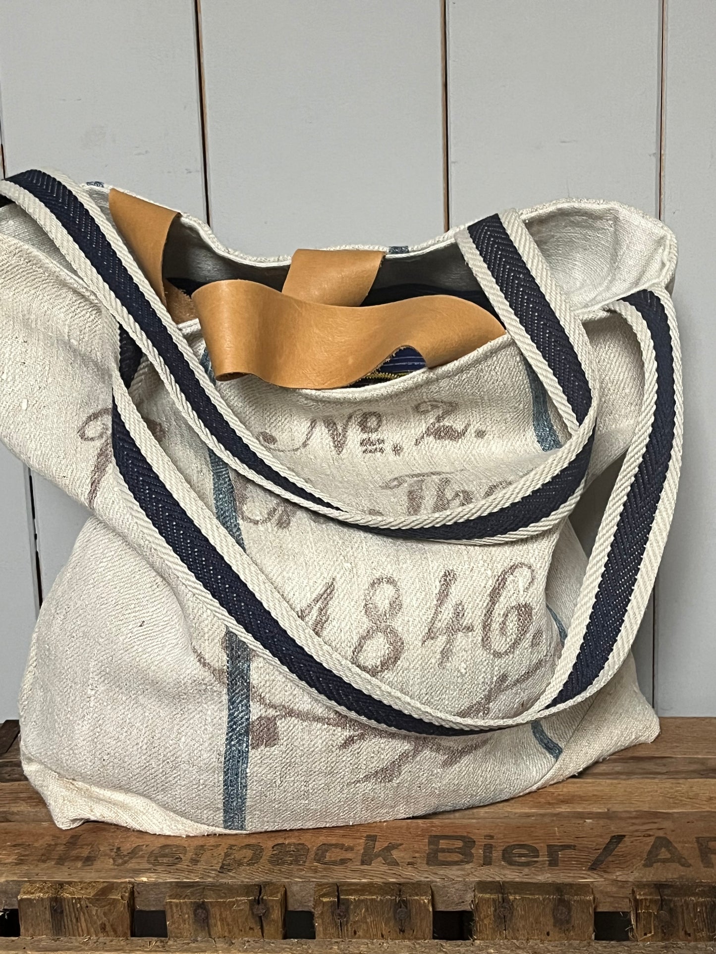 Rarität: Tasche Shopper mit Streifen aus Kornsack von 1846