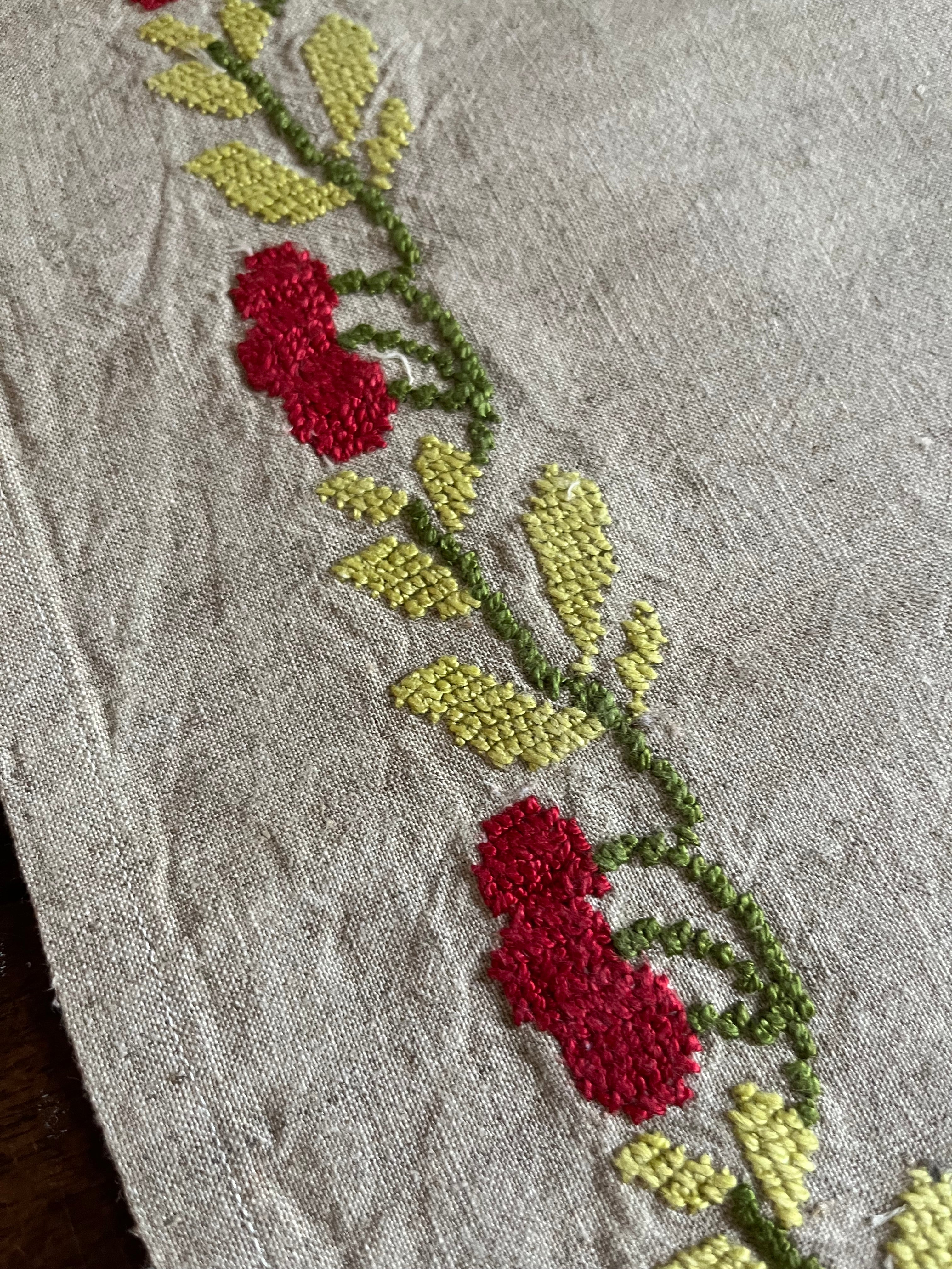 Jugendstil Decke, Hand bestickt mit Kirschen Leinen