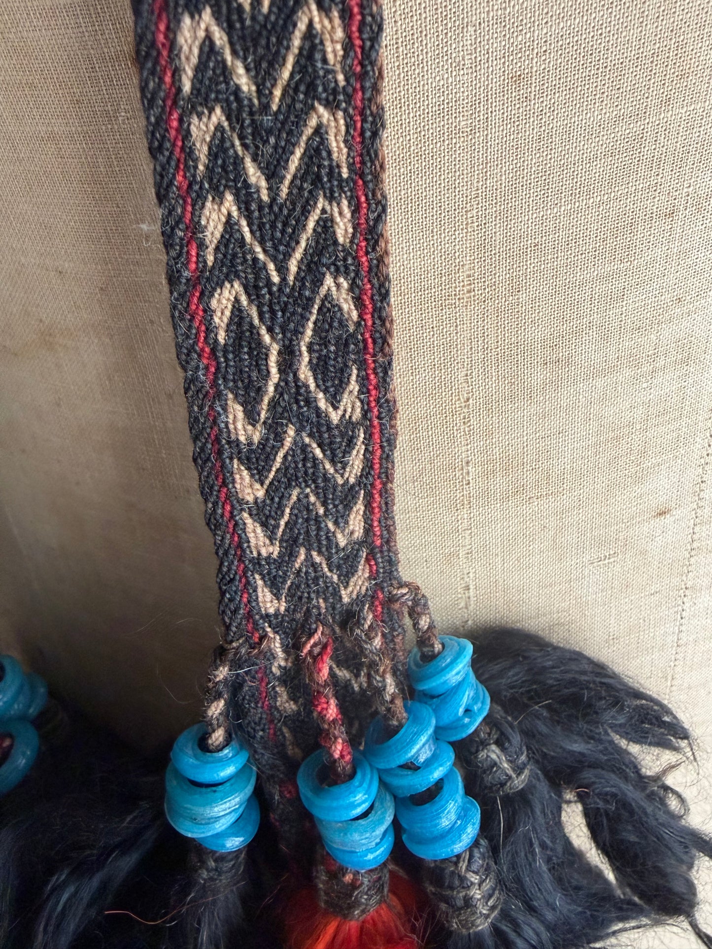 Alter Tuareg-Gurt Marokko 3,75 Meter lang  Flachgewebe mit Glasperlen