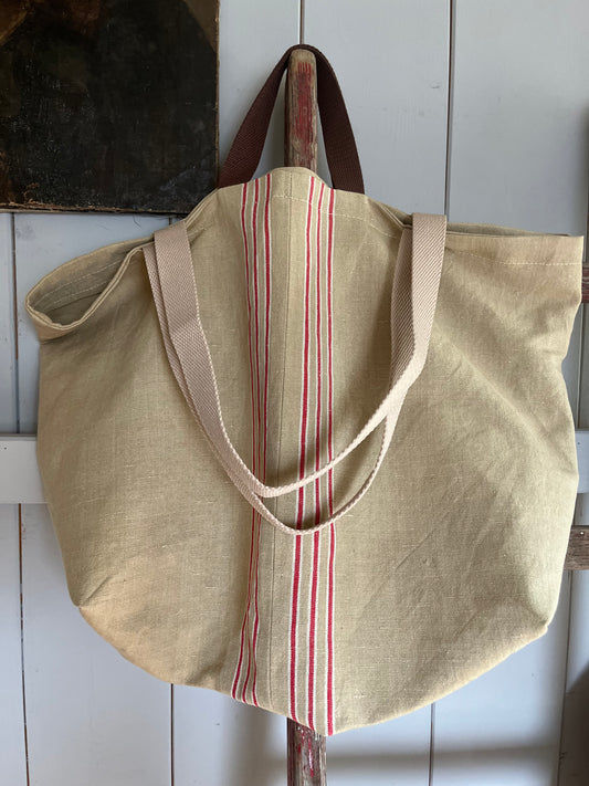 Markttasche Shopper aus altem Leinen für den Einkauf