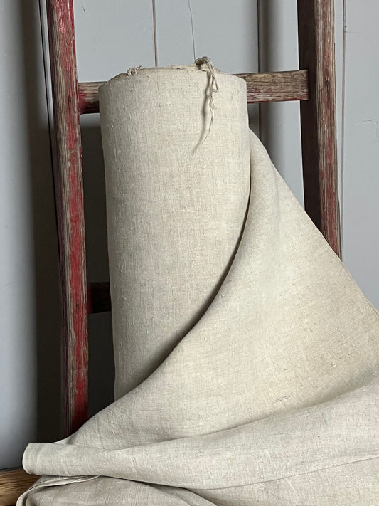 5 Meter sattes, handgewebtes Bauernleinen aus Westfalen um 1900