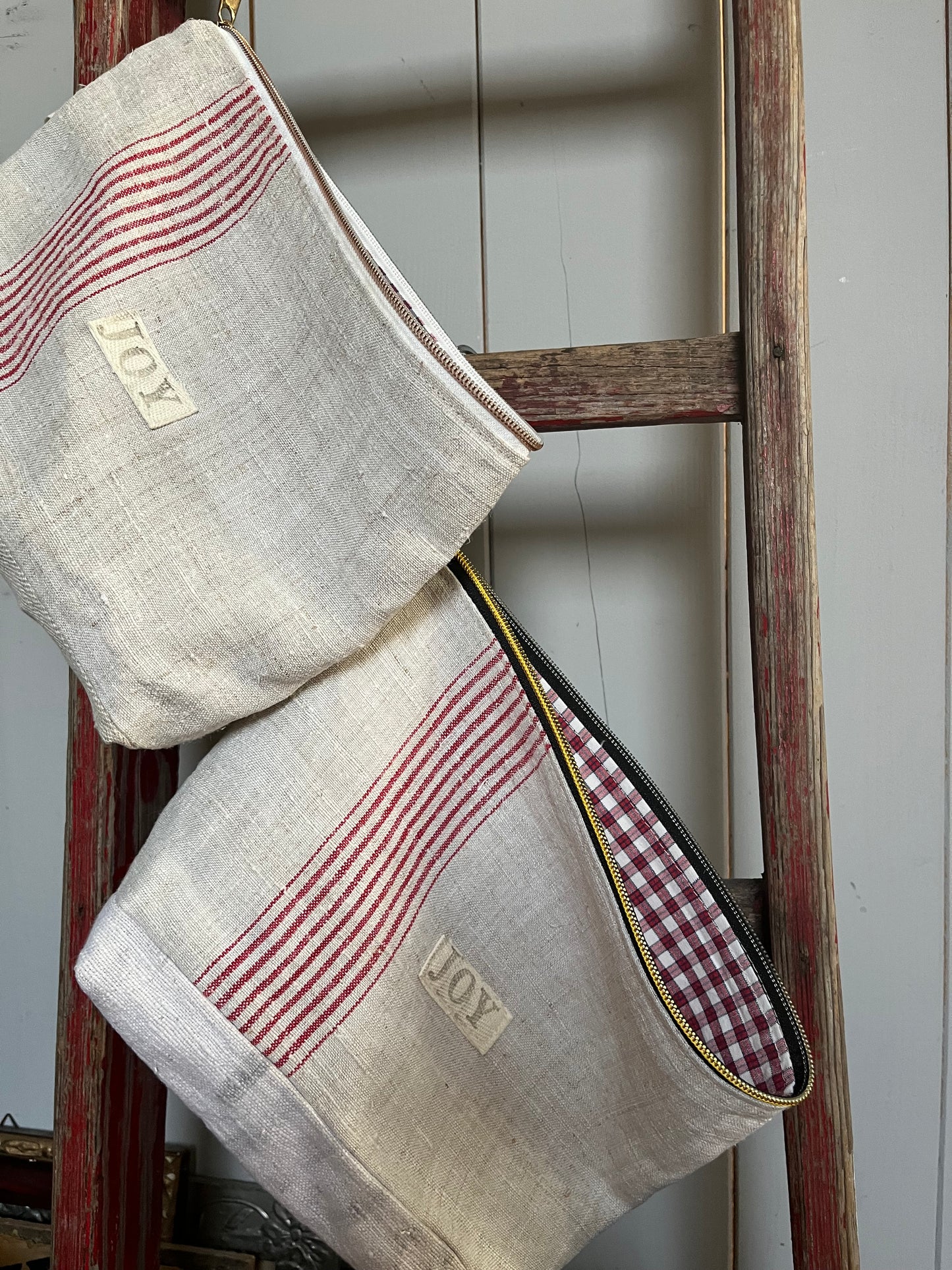 Kosmetiktasche aus altem Leinen - kleiner Shopper