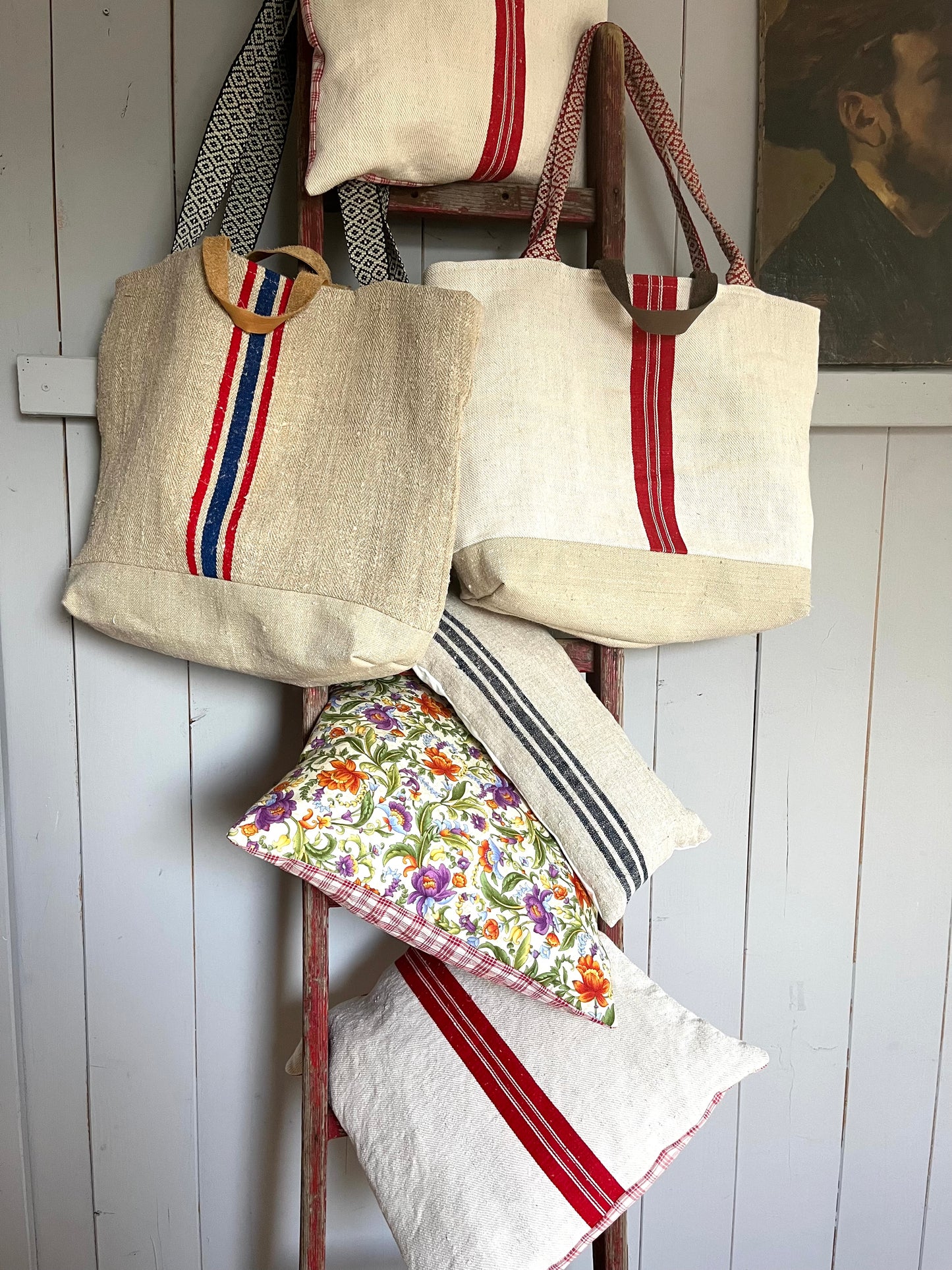 English Flowers: Vintage Kissen aus altem Stoff und Leinen 40 x 40
