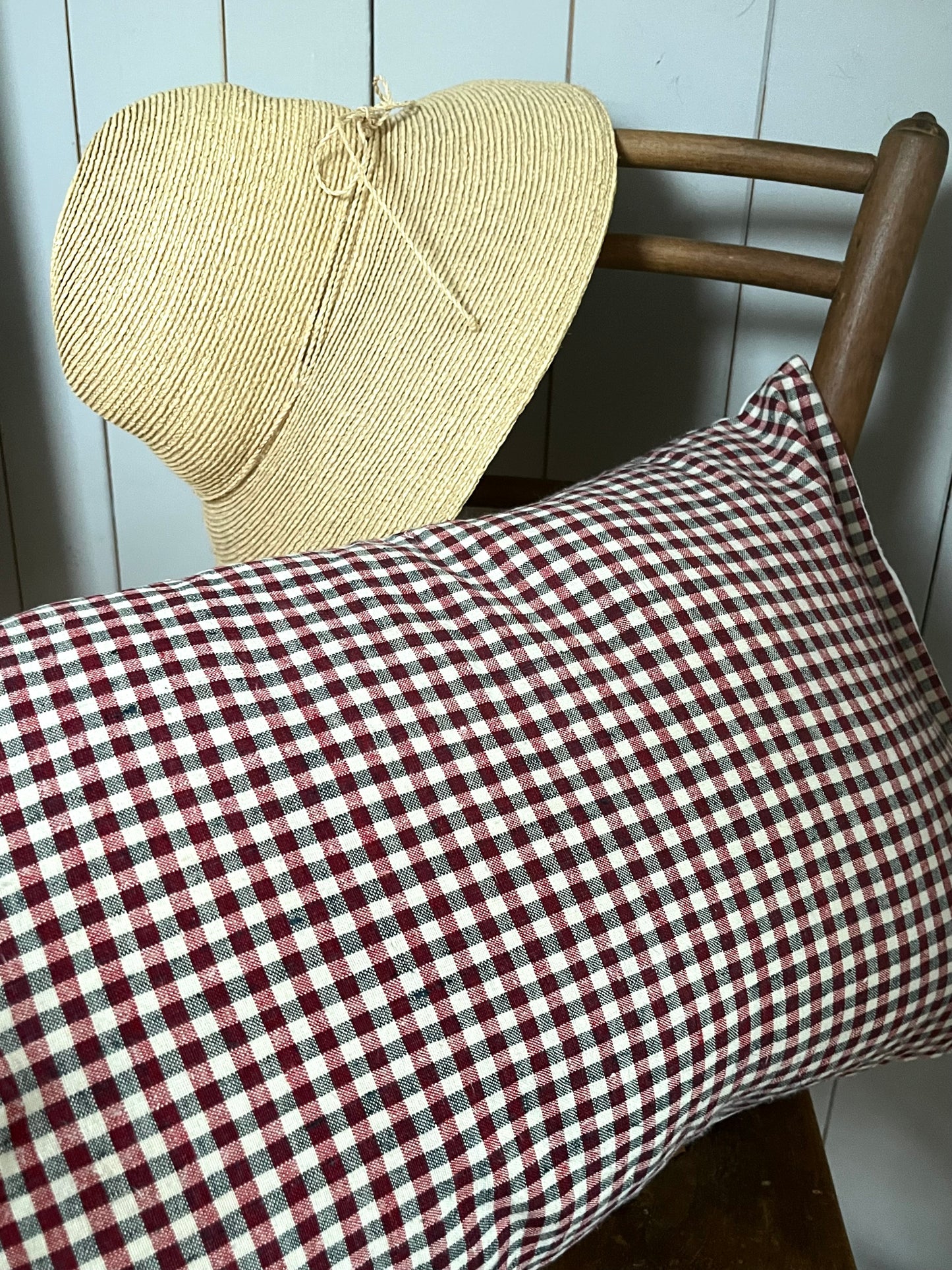 Bauernleinen Kissen Karos: Vintage Kissen aus altem Leinen  60 x 40