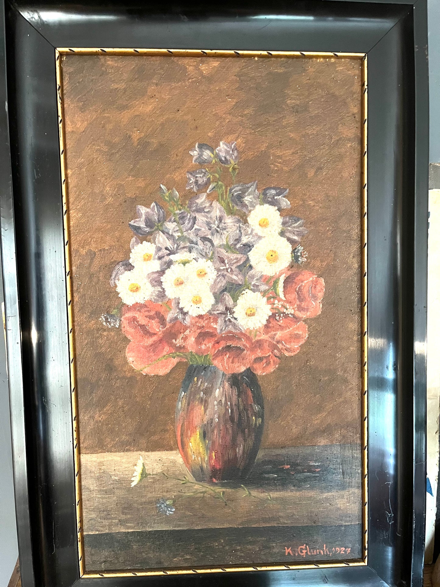 Ölbild Stillleben Blumenstrauß in Vase 1927 gerahmt