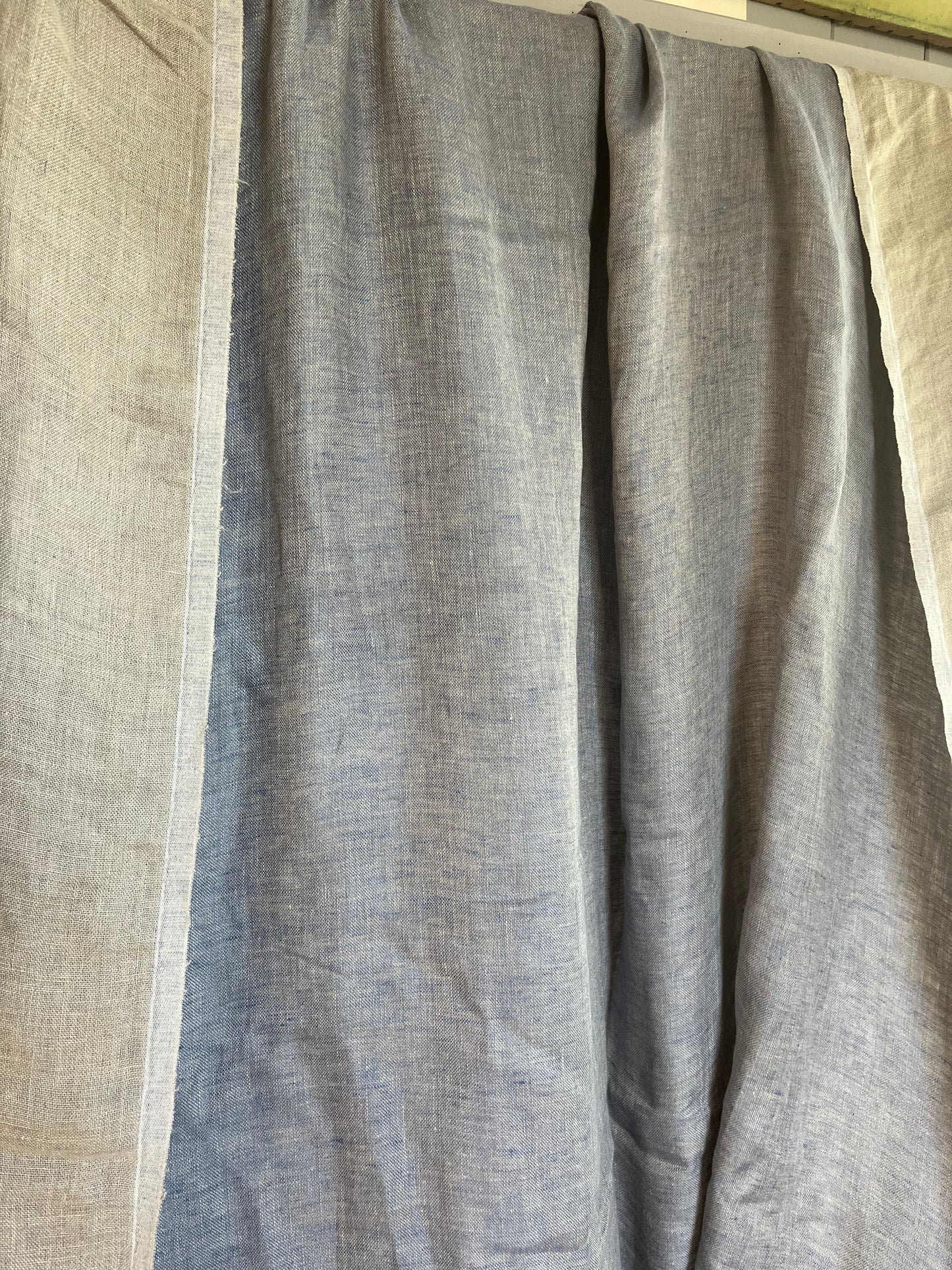 3,6 x 1,5 Meter: Extra breites washed Leinen doppelseitig bleu/Natur