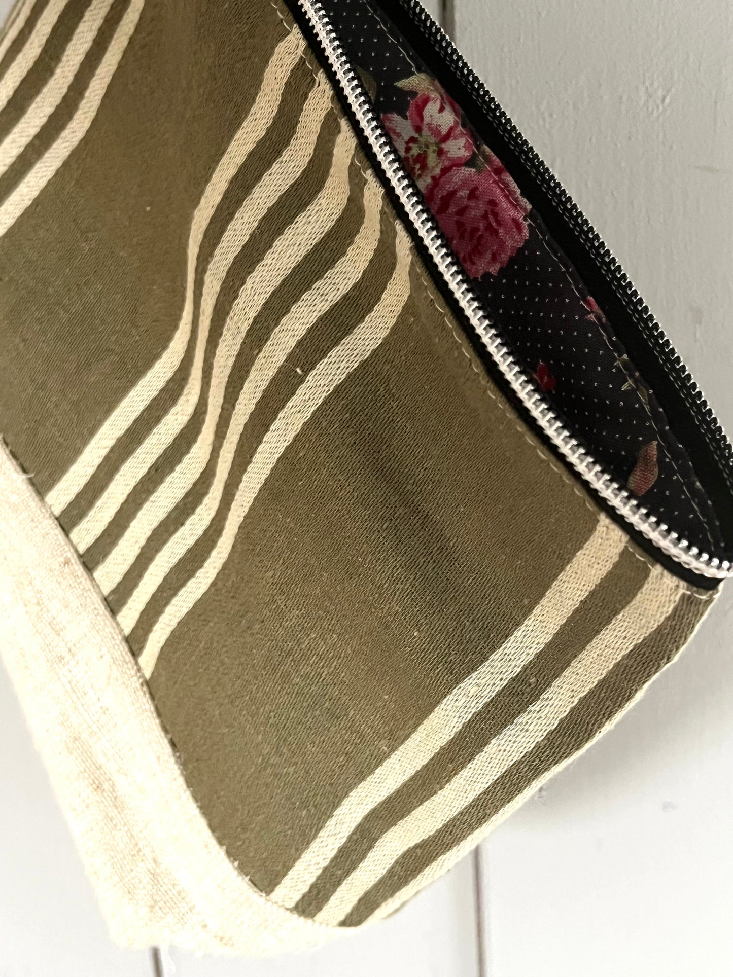 Kosmetiktasche aus französischem Leinen gestreift kleiner Shopper