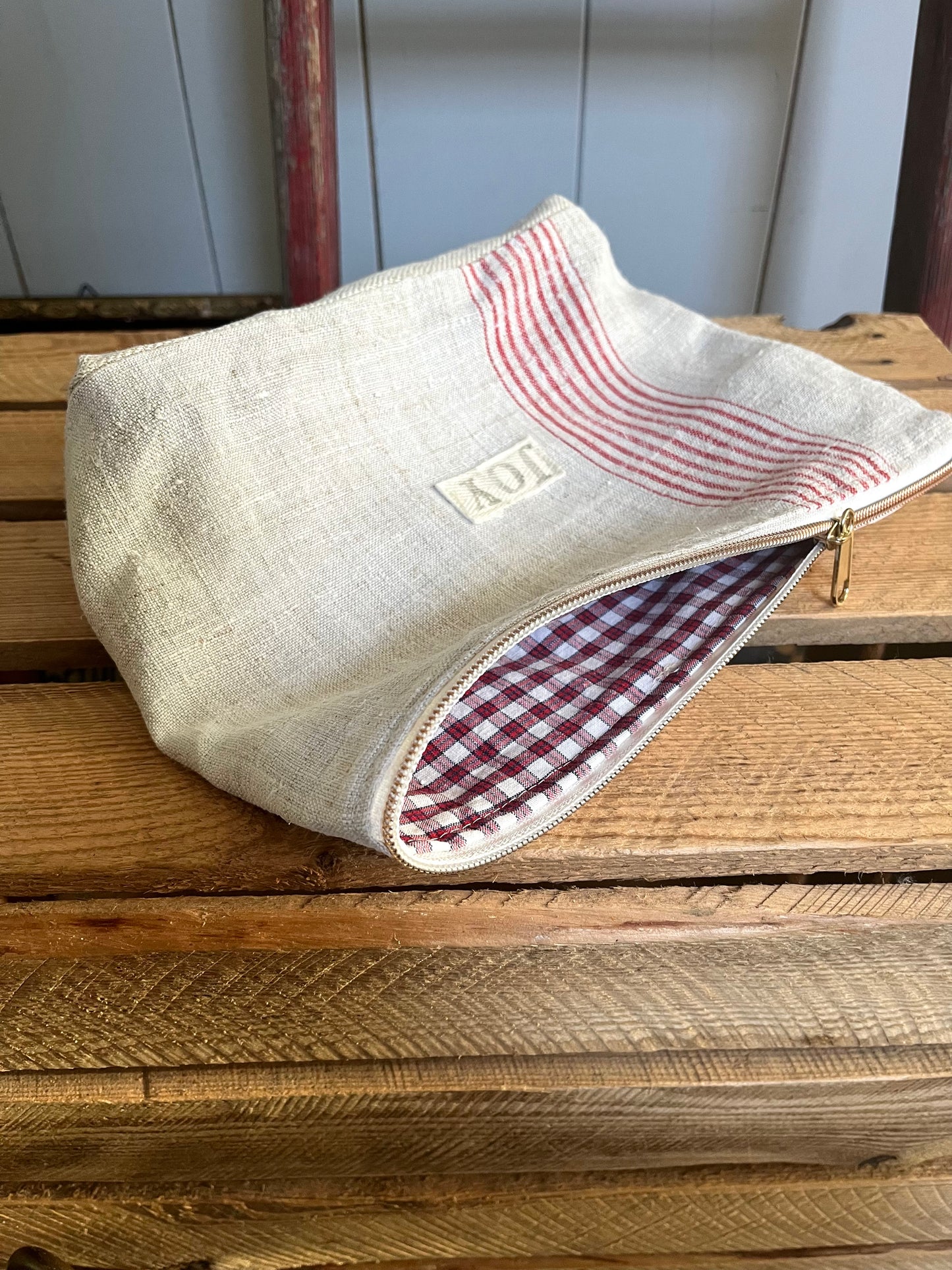 Kosmetiktasche aus altem Leinen - kleiner Shopper