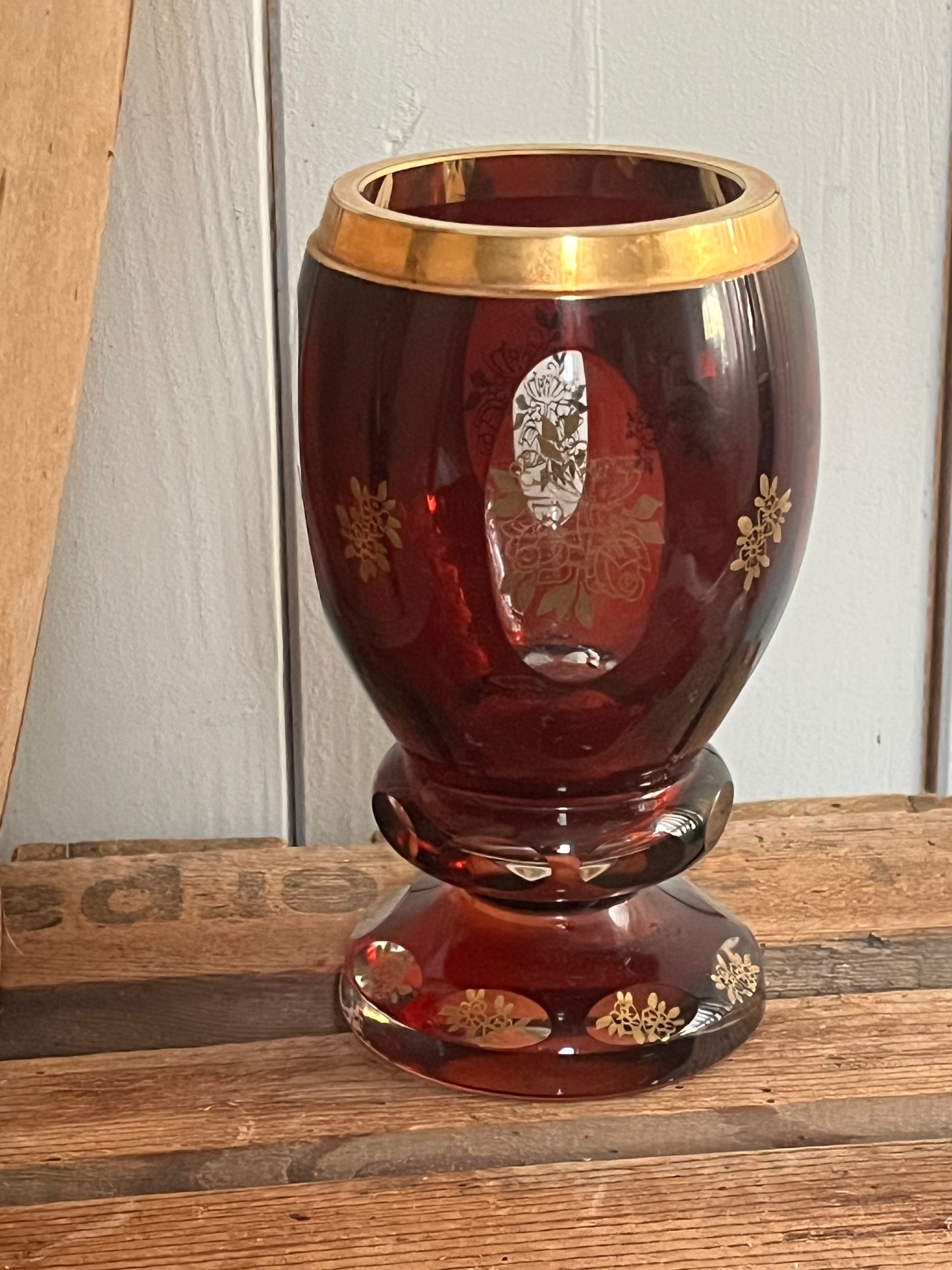 Schweres Biedermeier Überfangglas kleine Vase