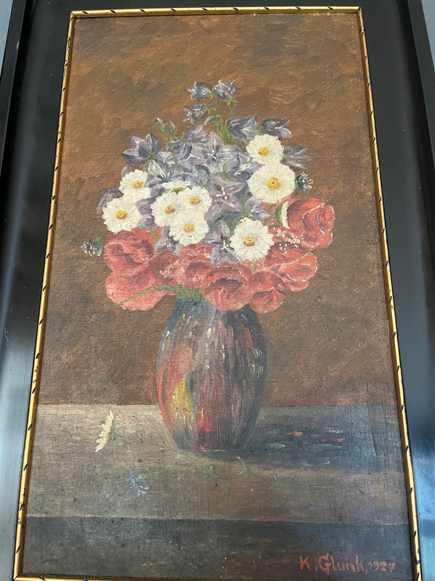 Ölbild Stillleben Blumenstrauß in Vase 1927 gerahmt