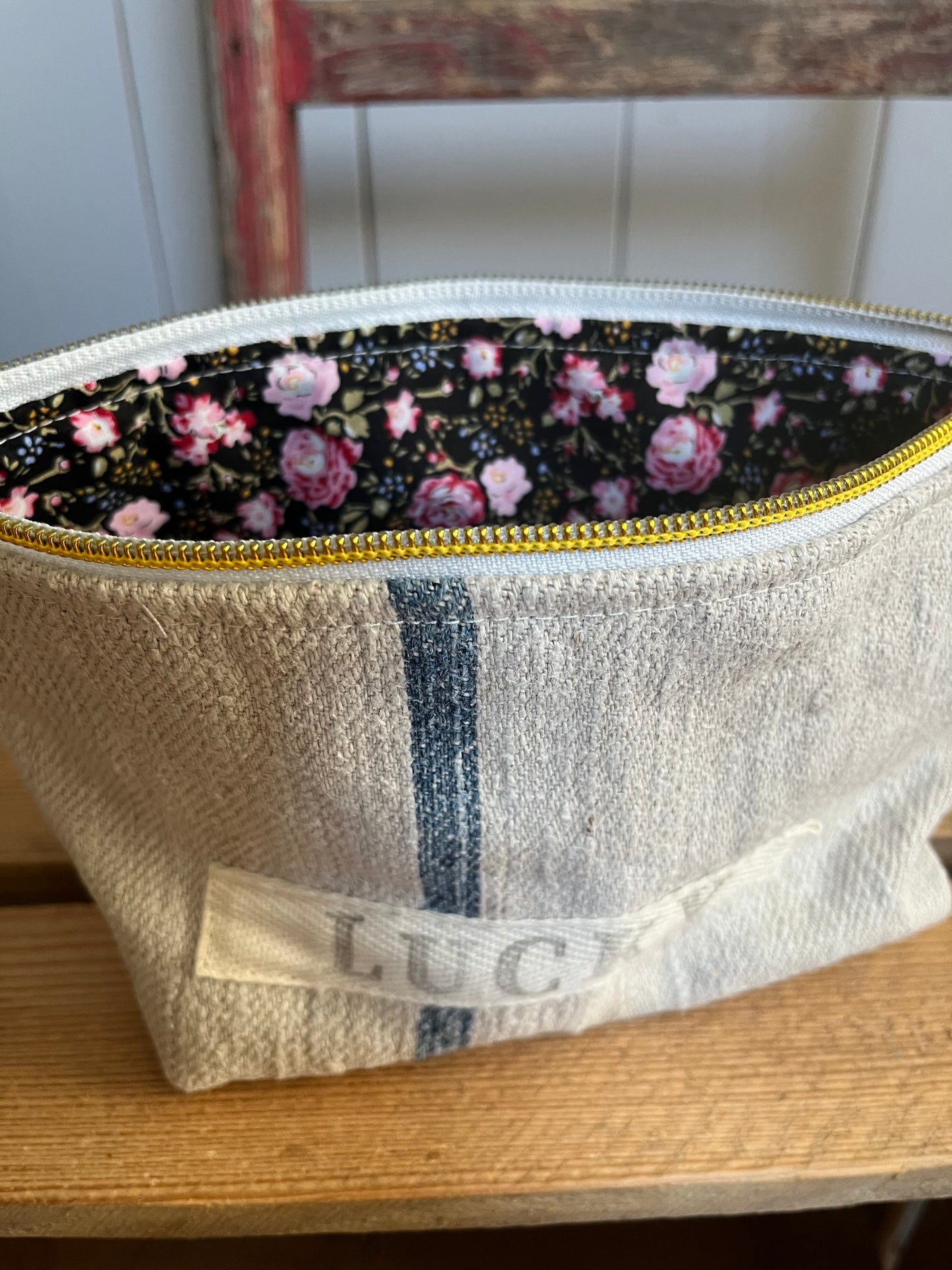 Kosmetiktasche aus altem Leinen - kleiner Shopper