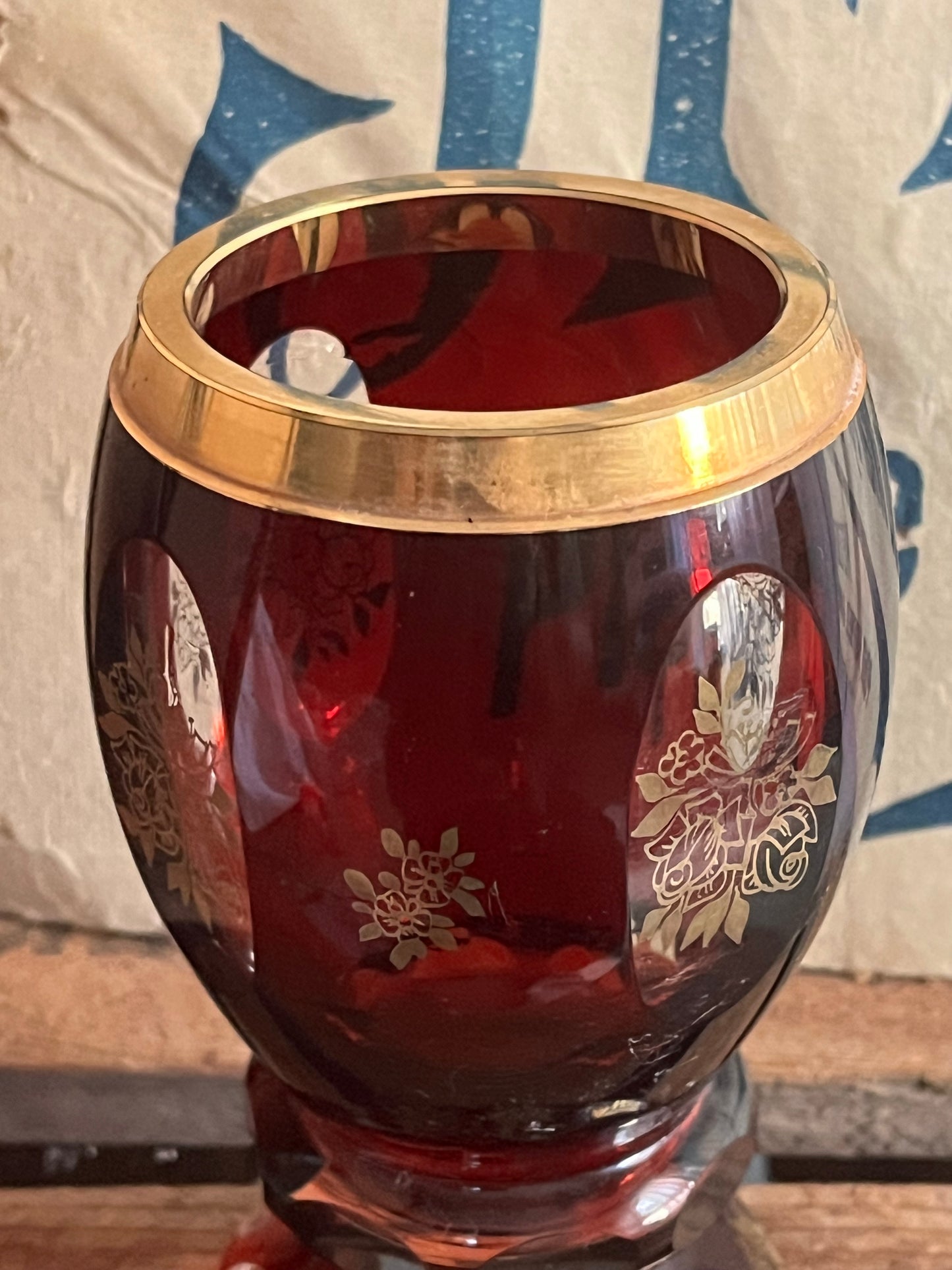 Schweres Biedermeier Überfangglas kleine Vase