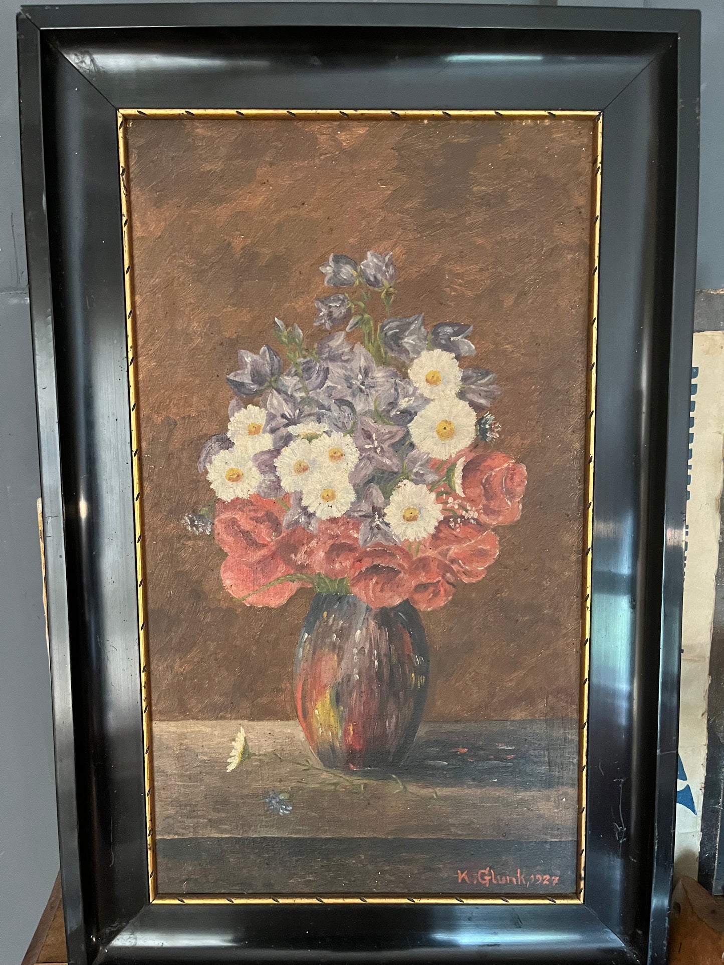 Ölbild Stillleben Blumenstrauß in Vase 1927 gerahmt