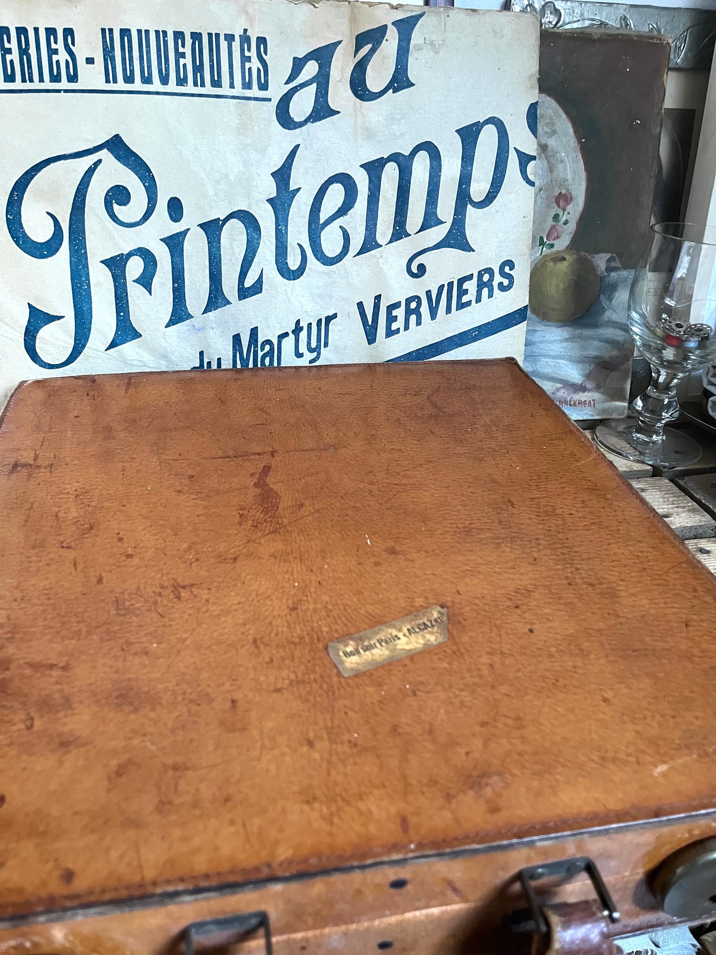 Super Vintage Leder Koffer um 1900 aus Frankreich 2 Kilo