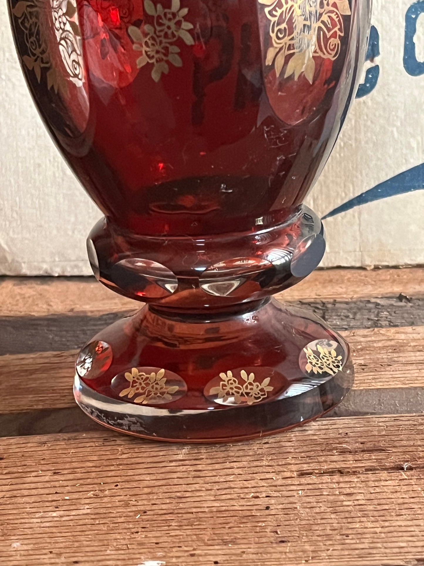 Schweres Biedermeier Überfangglas kleine Vase