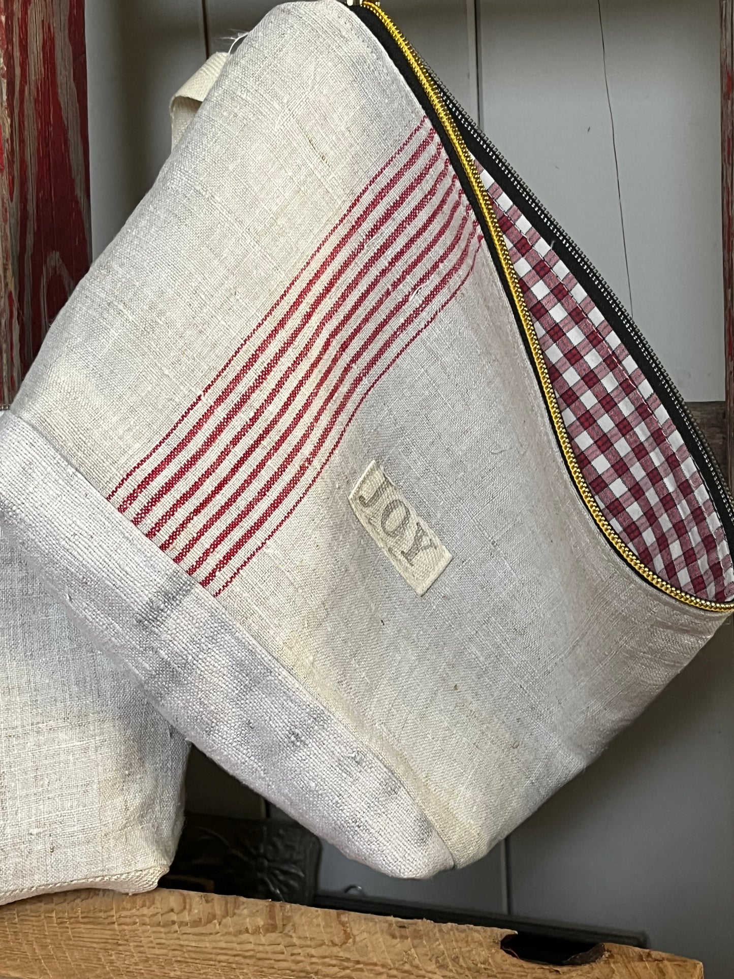 Kosmetiktasche aus altem Leinen - kleiner Shopper