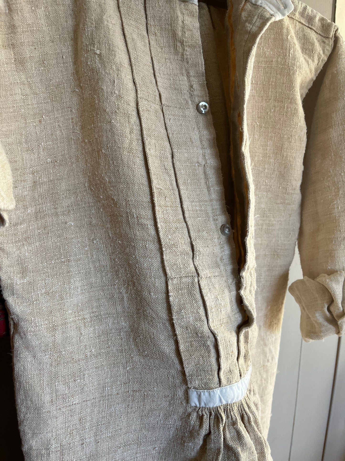 Schweres altes französisches Hemd Tunika aus Hanfstoff