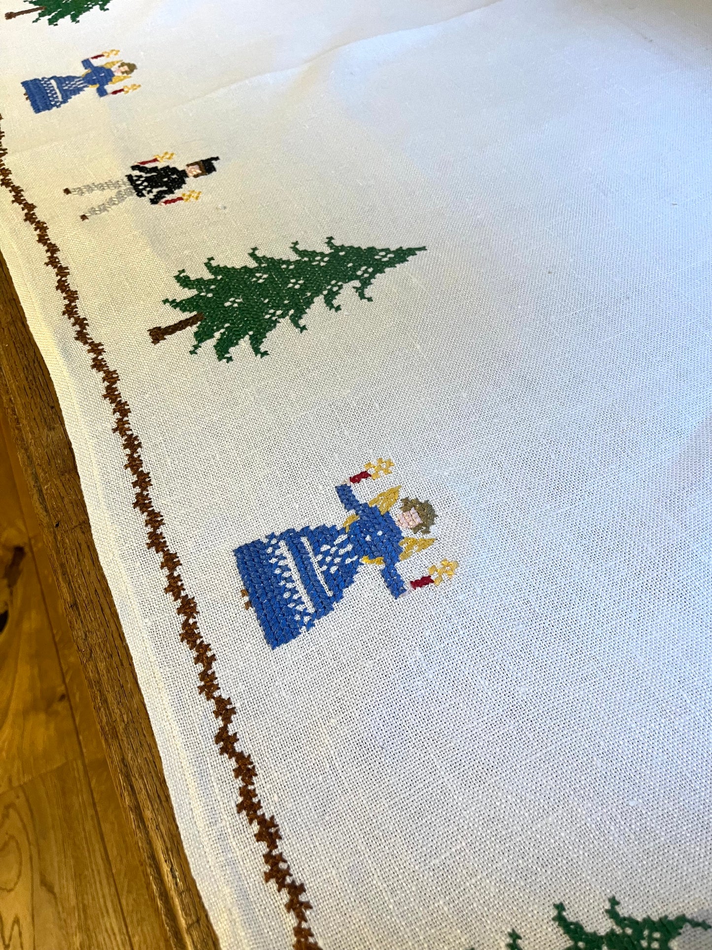 Bauernleinen Decke Weihnachten handbestickt