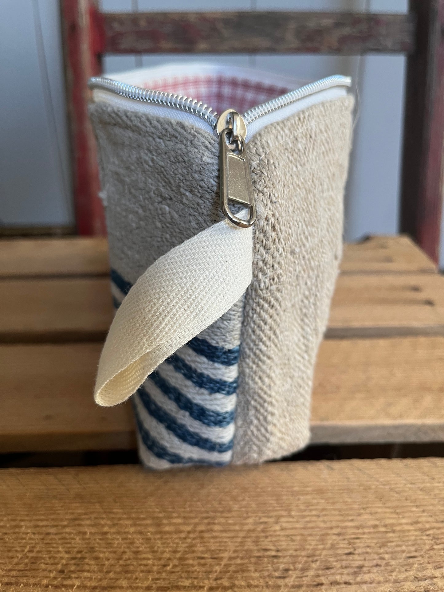 Kosmetiktasche aus altem Leinen - kleiner Shopper