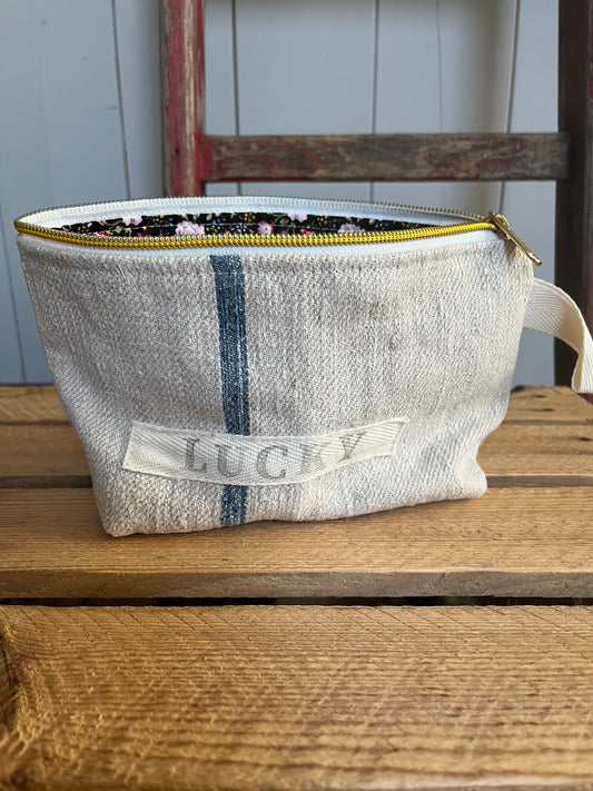 Kosmetiktasche aus altem Leinen - kleiner Shopper