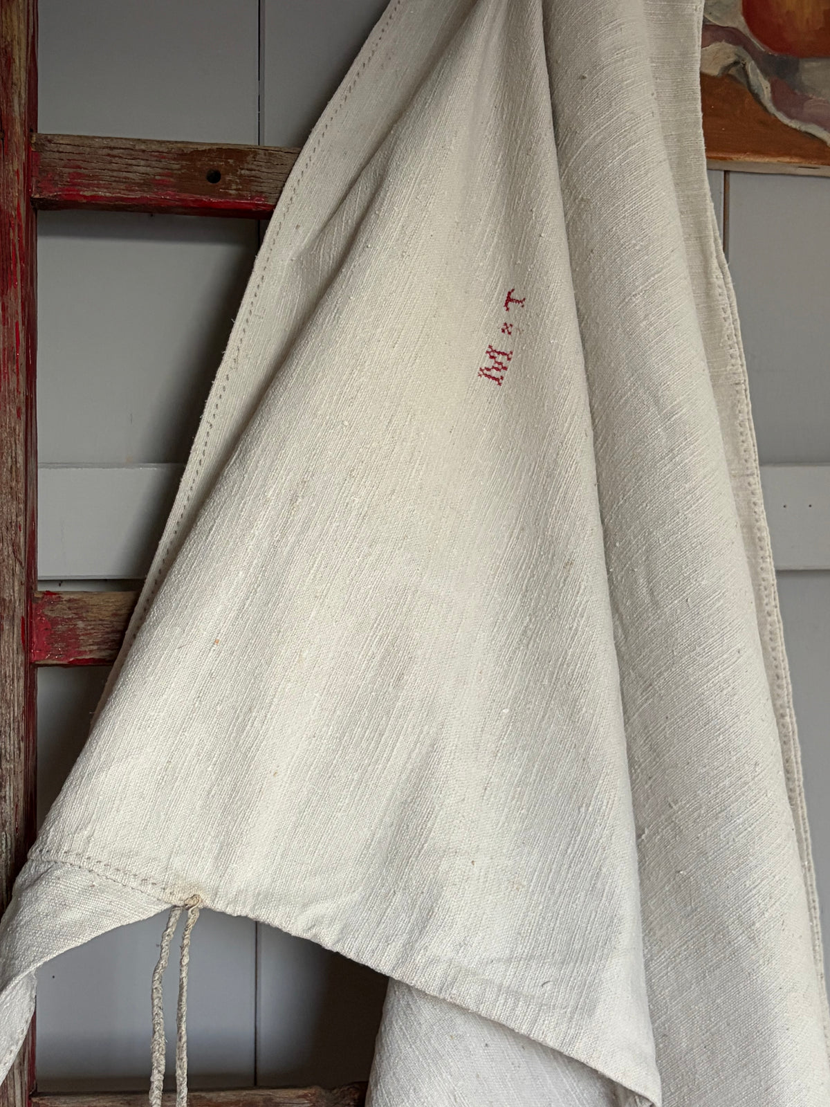 XL Leinensack aus kräftigem Bauernleinen mit kleinem gesticktem Monogramm