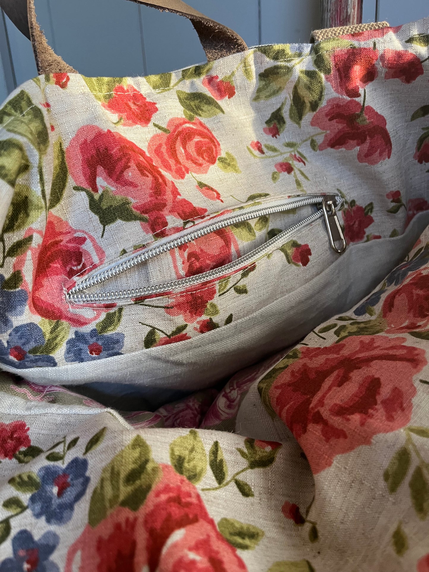 Multi: große Tasche Shopper aus verschiedenen Leinenstoffen