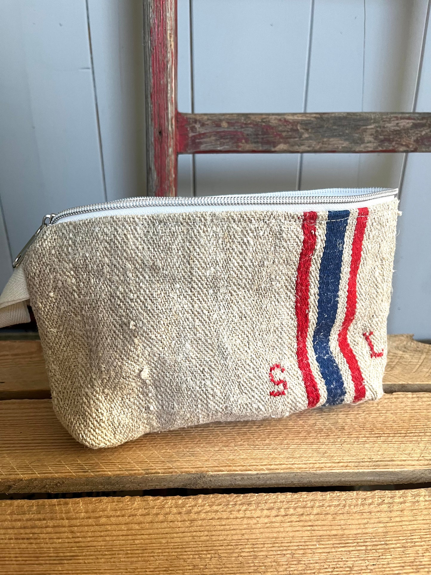 Kosmetiktasche aus altem Leinen - kleiner Shopper