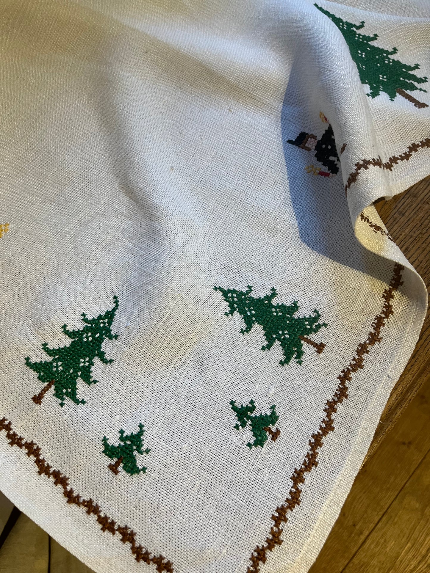Bauernleinen Decke Weihnachten handbestickt