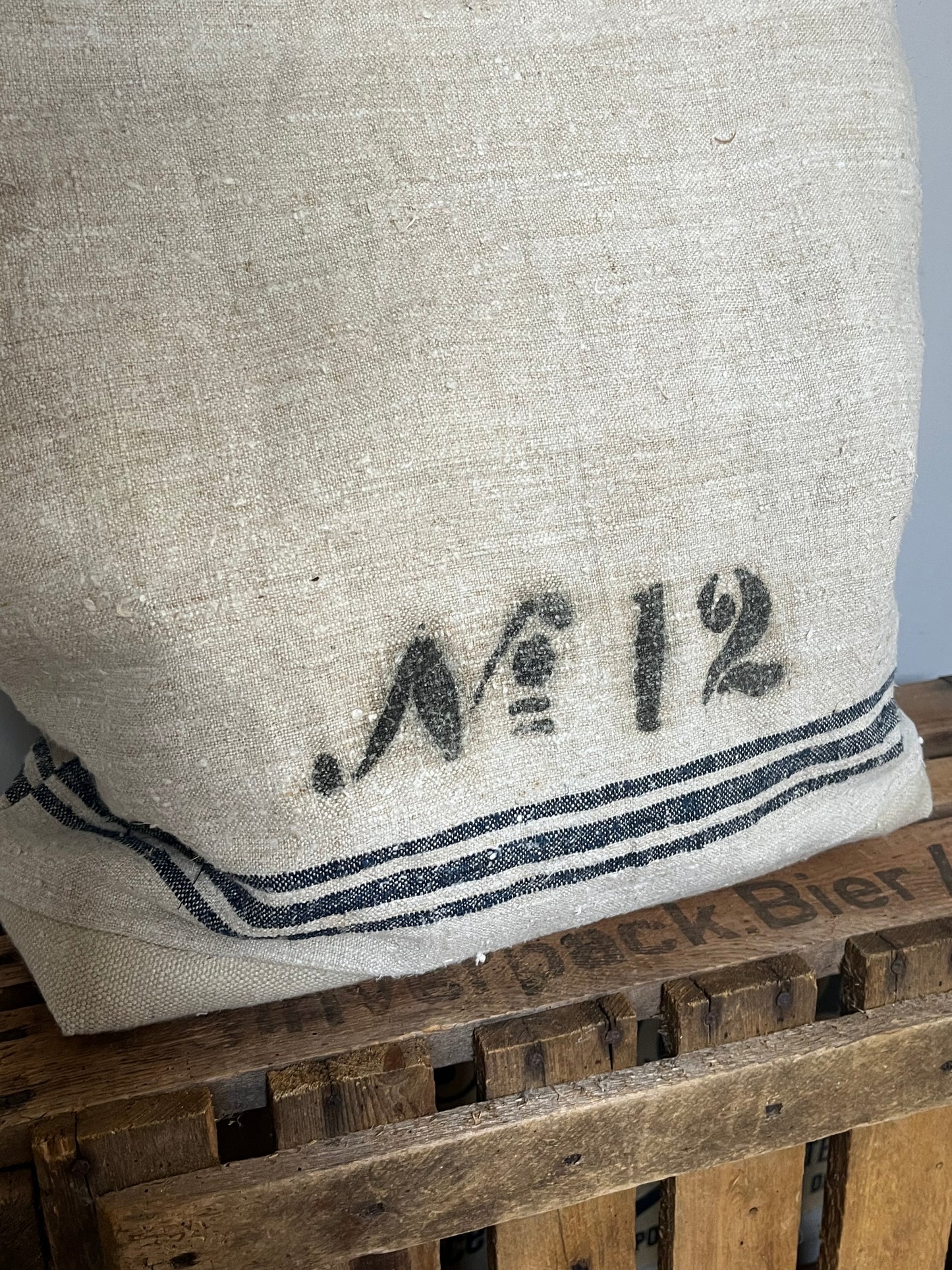 1923: Große Tasche Shopper mit Streifen und beeindruckender original Aufschrift