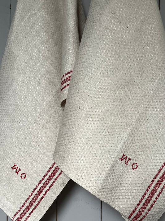 Rot/Weiß XL Tuch aus kräftigem Bauernleinen mit Streifen 117 x 47