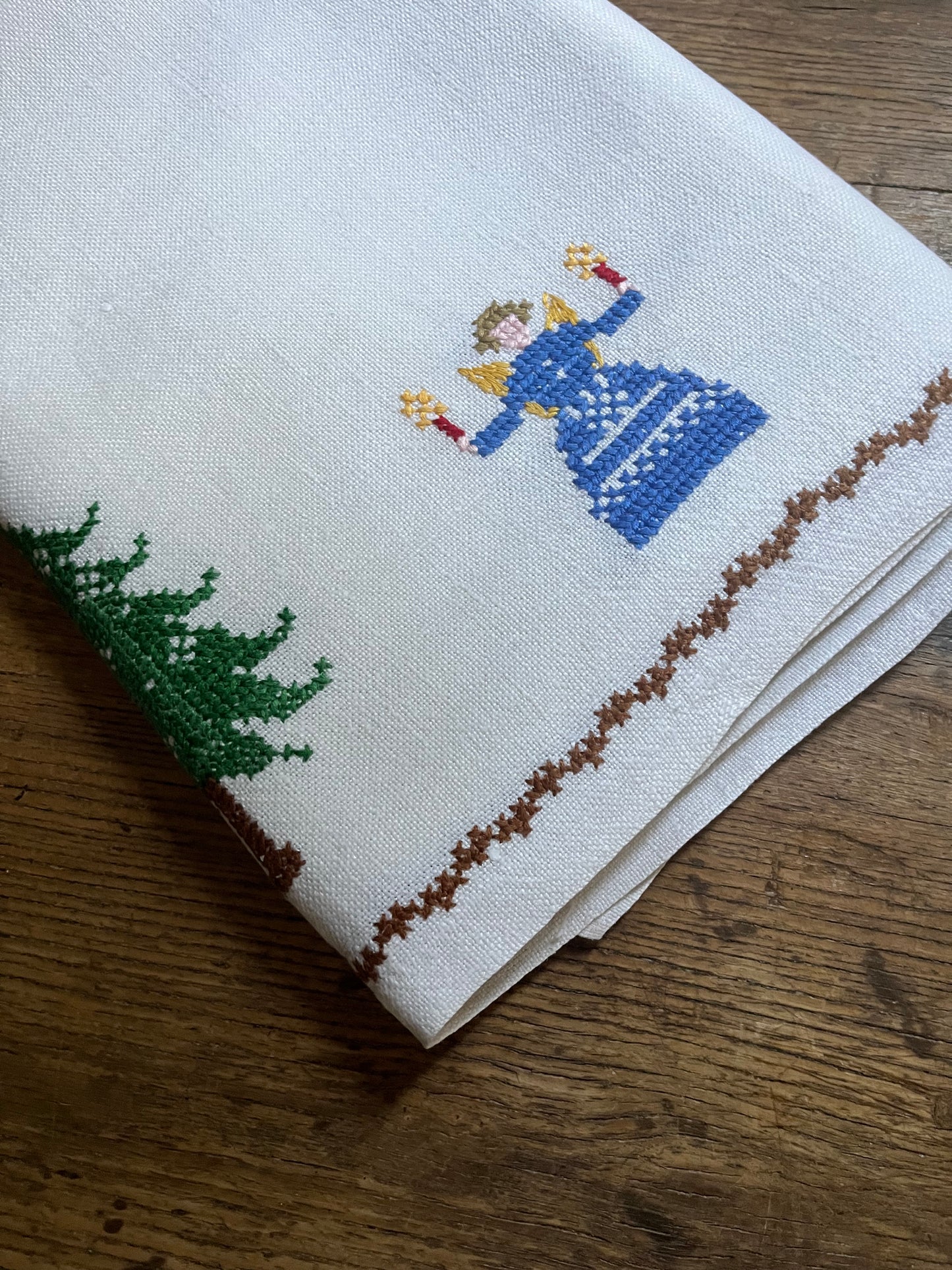 Bauernleinen Decke Weihnachten handbestickt