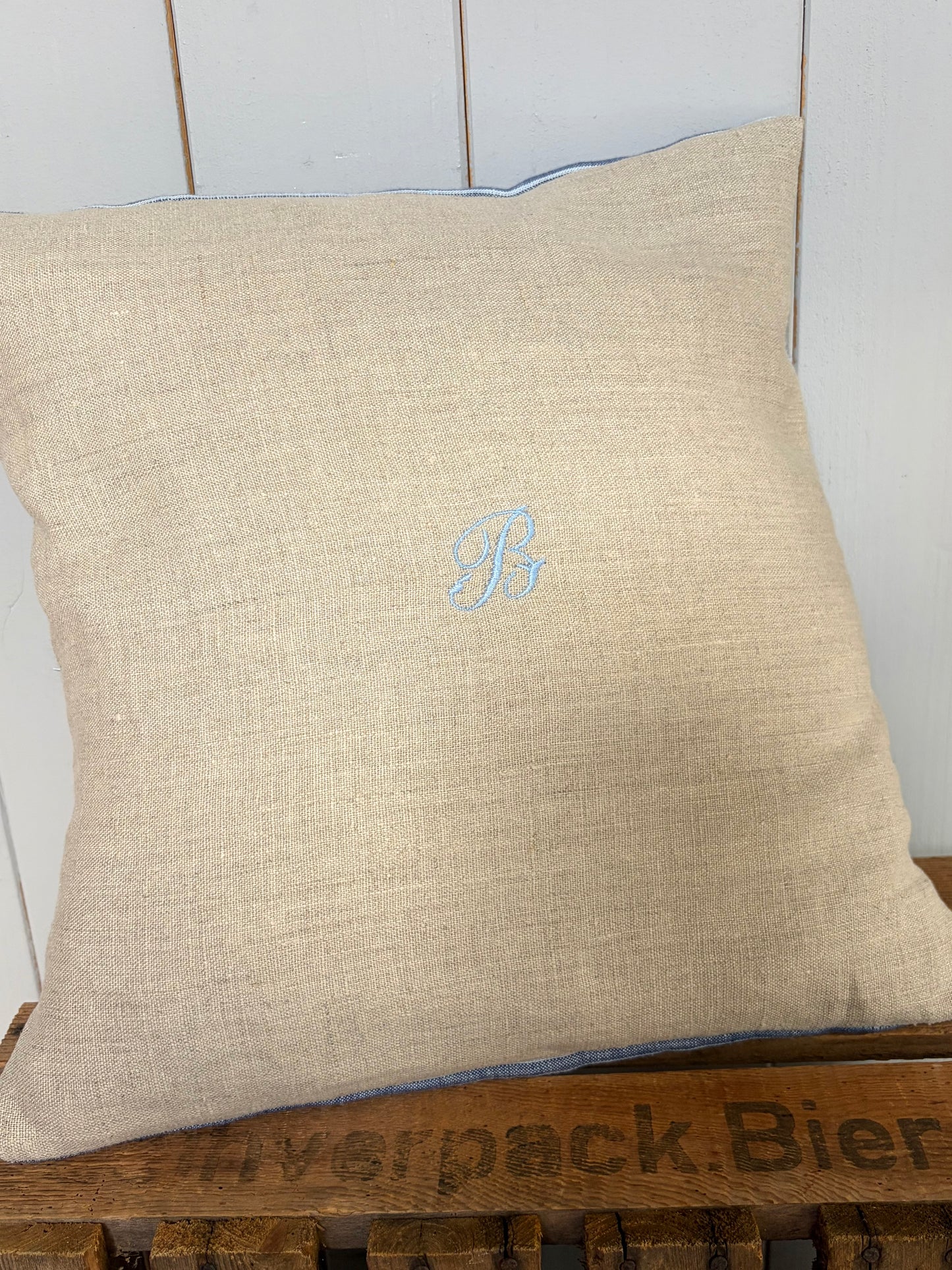Kissenbezug washed Leinen mit Monogramm B