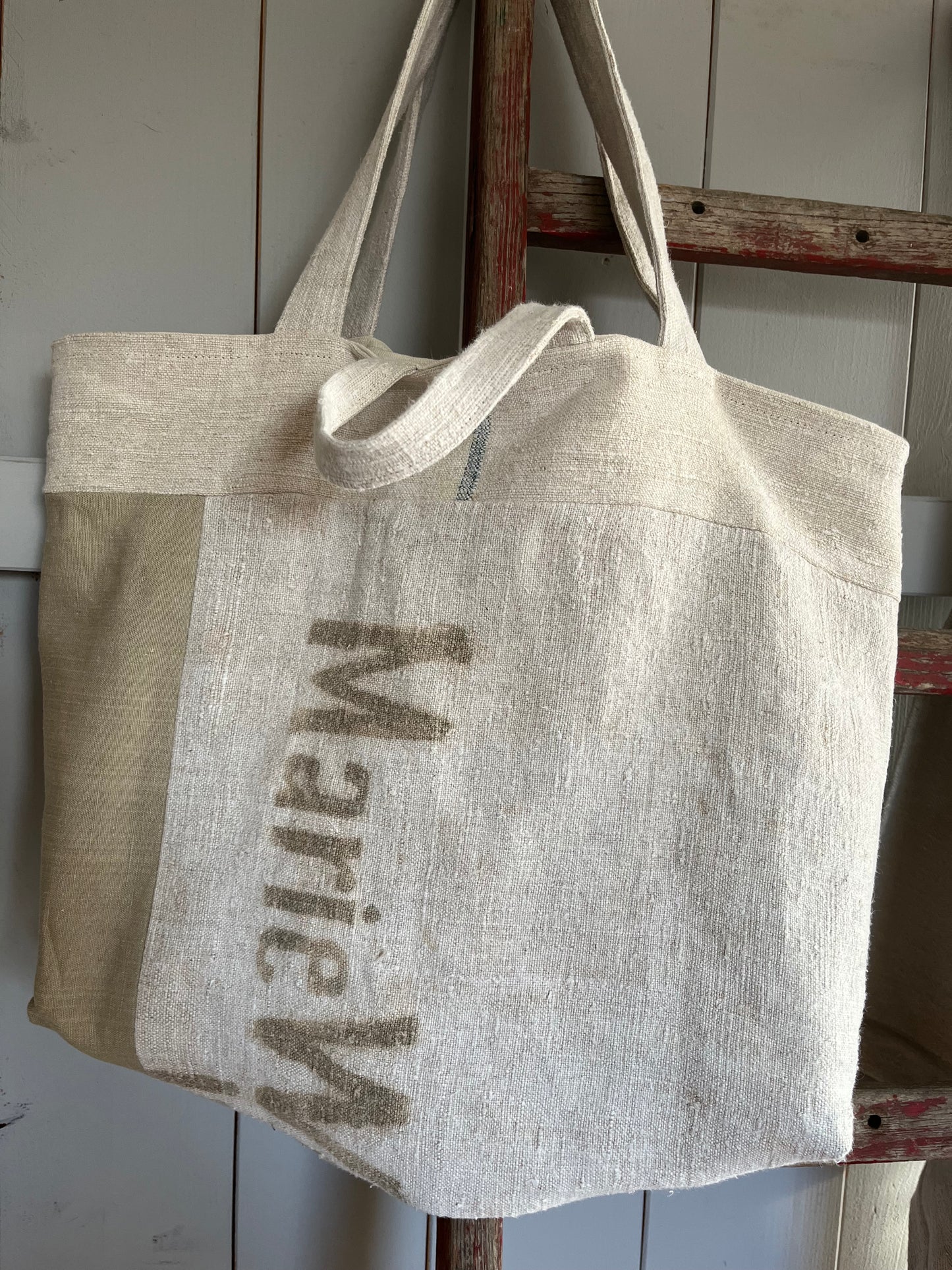 Very Vintage: Tasche aus altem Leinen mit Aufschrift: Marie