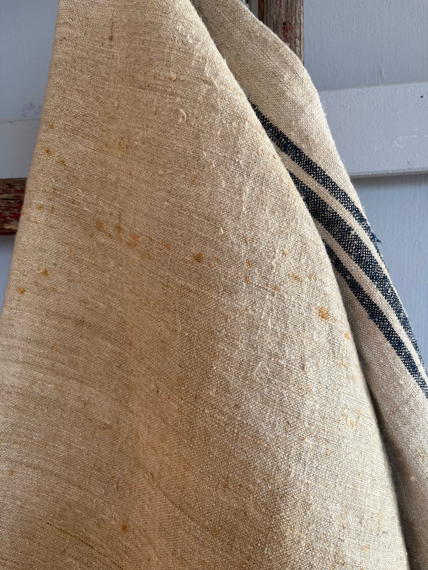 Großer alter  Kornsack aus Leinen  1923  mit Aufdruck und blauen Streifen
