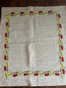 Jugendstil Decke, Hand bestickt mit Kirschen Leinen