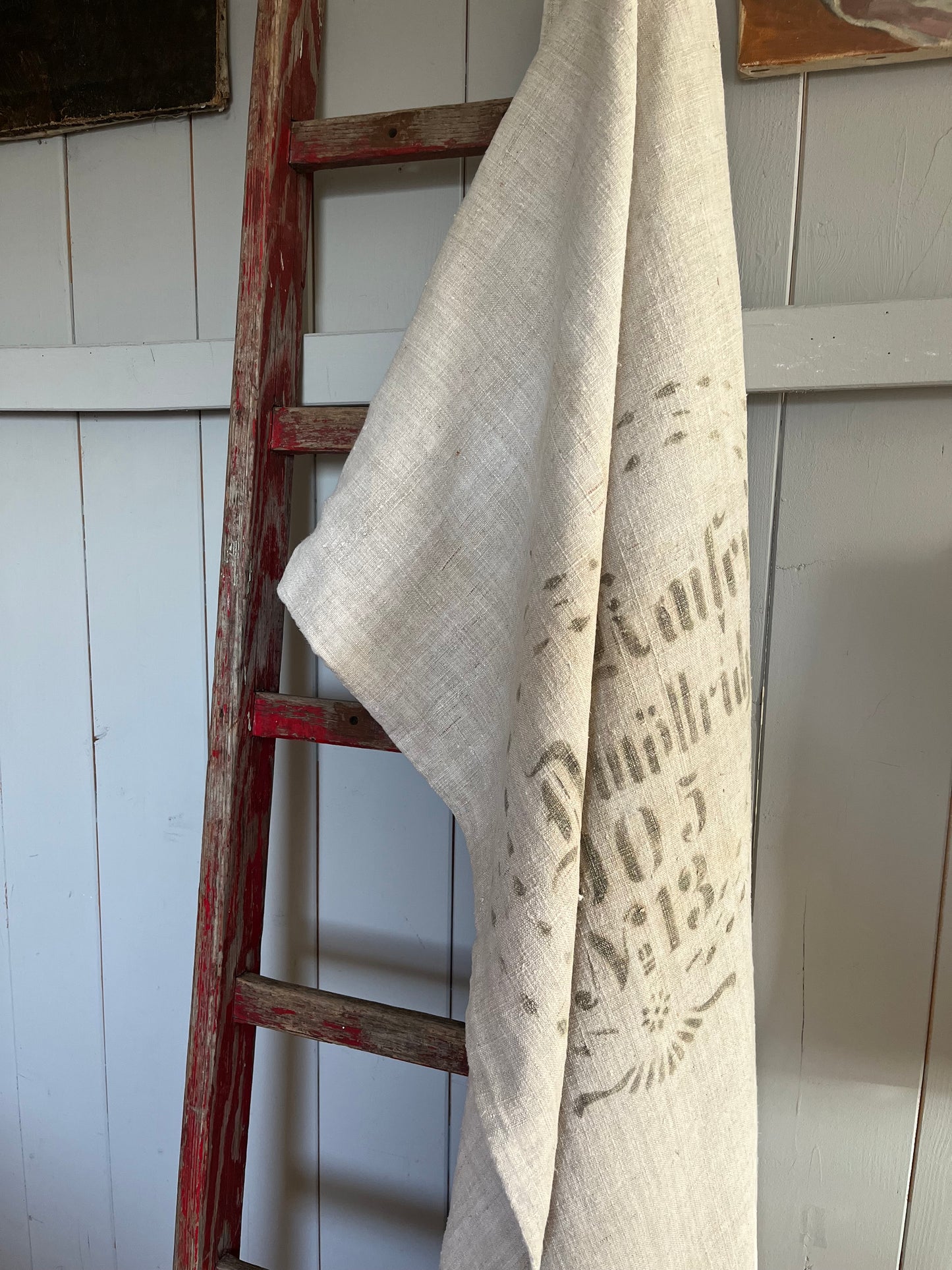 1905: extra großer Leinensack mit herzförmigem original Aufdruck 128 x 60