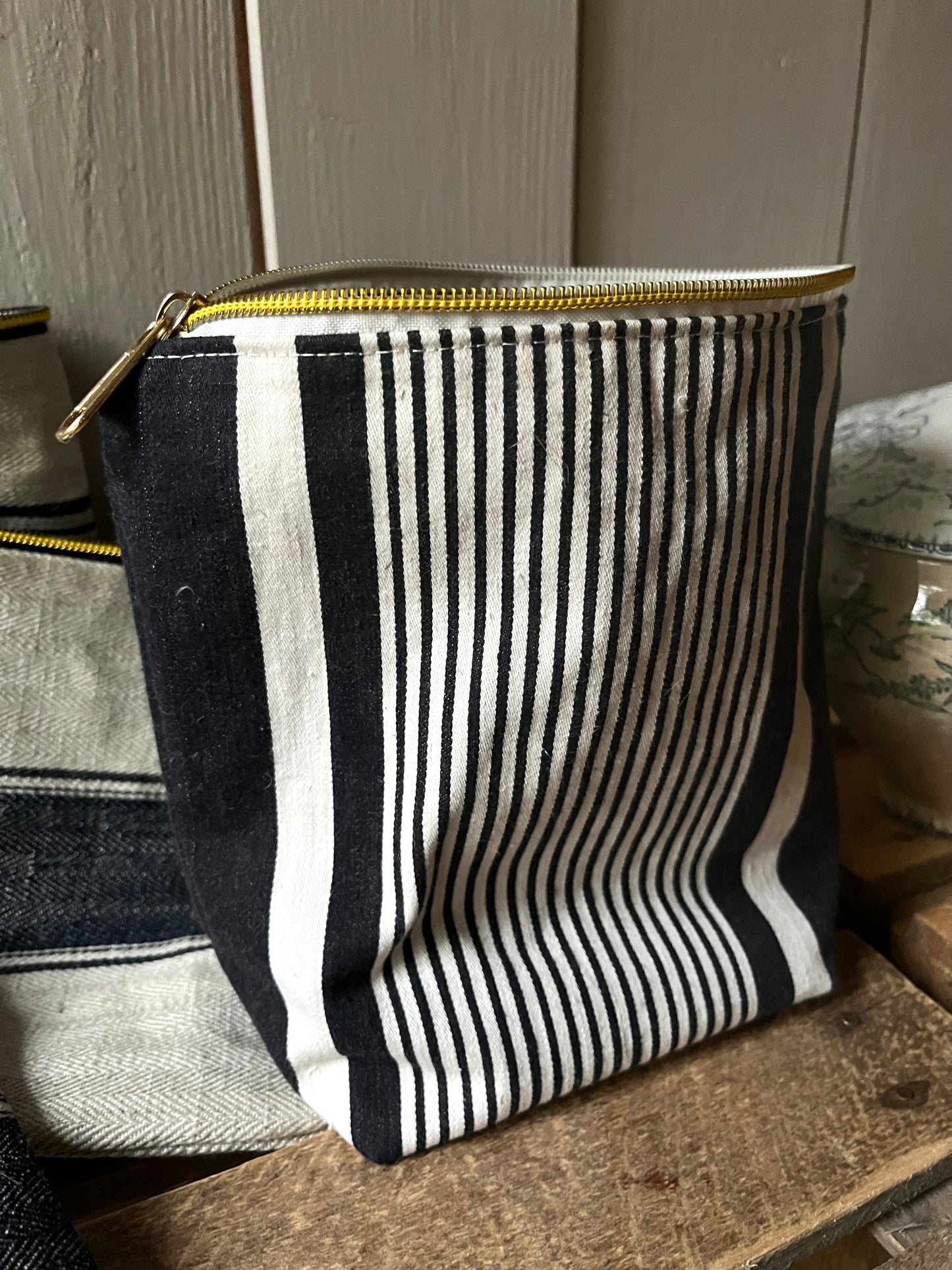 Kosmetiktasche aus französischem Leinen gestreift kleiner Shopper