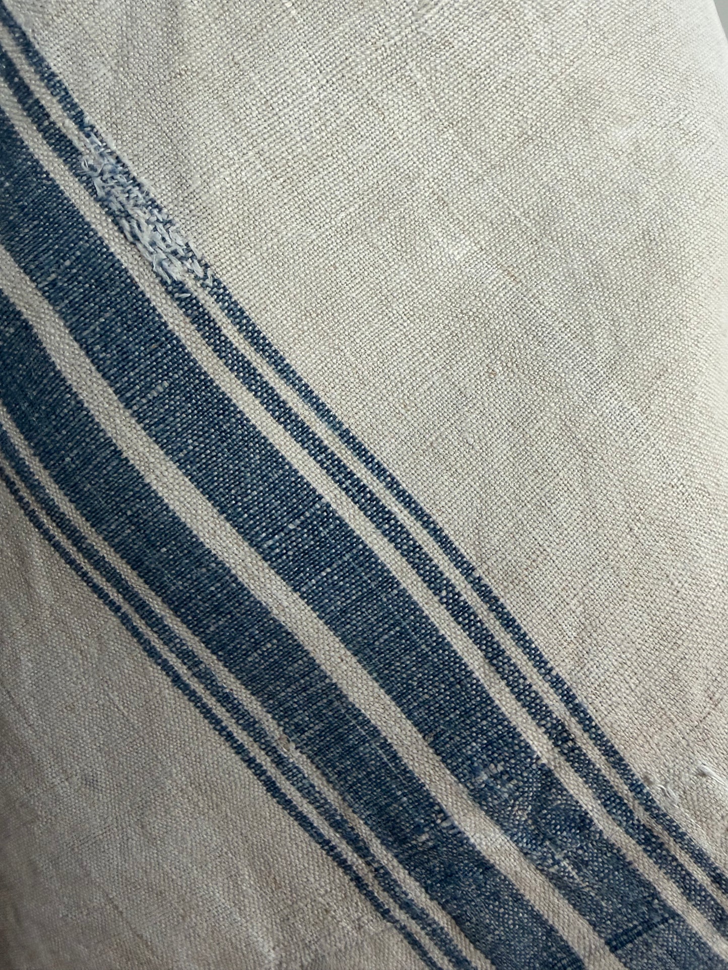 Klassiker: großer Leinensack mit blauen Streifen und Zeitzeichen 135 x 70