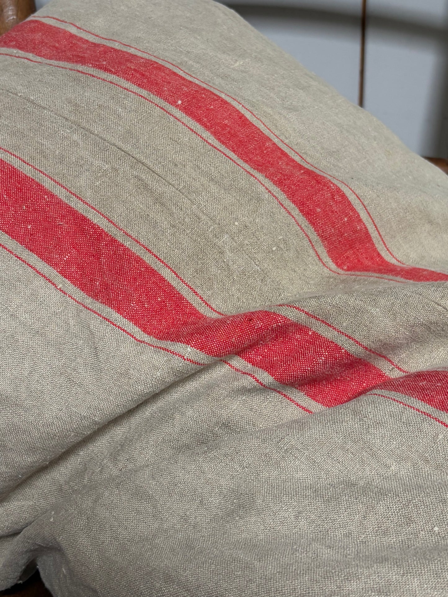 Großer Kissenbezug rot gestreift Leinen 60 x 40