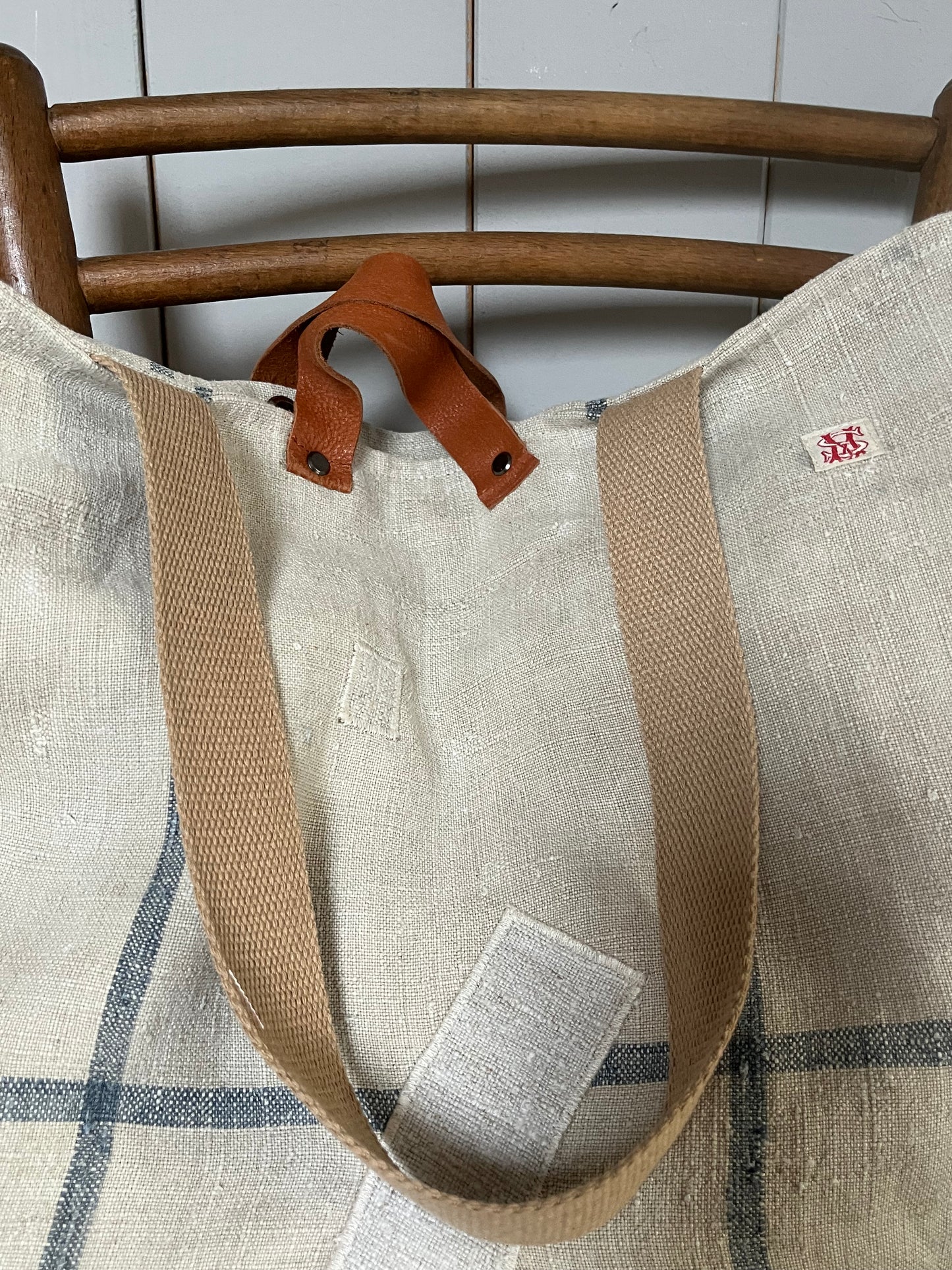 1901: Große Tasche Shopper mit Streifen aus Kornsack