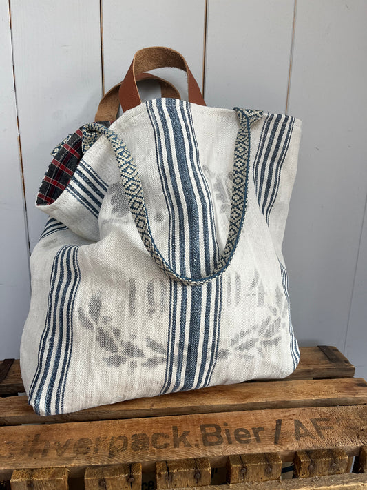 1904: Große Tasche Shopper mit Streifen aus Kornsack